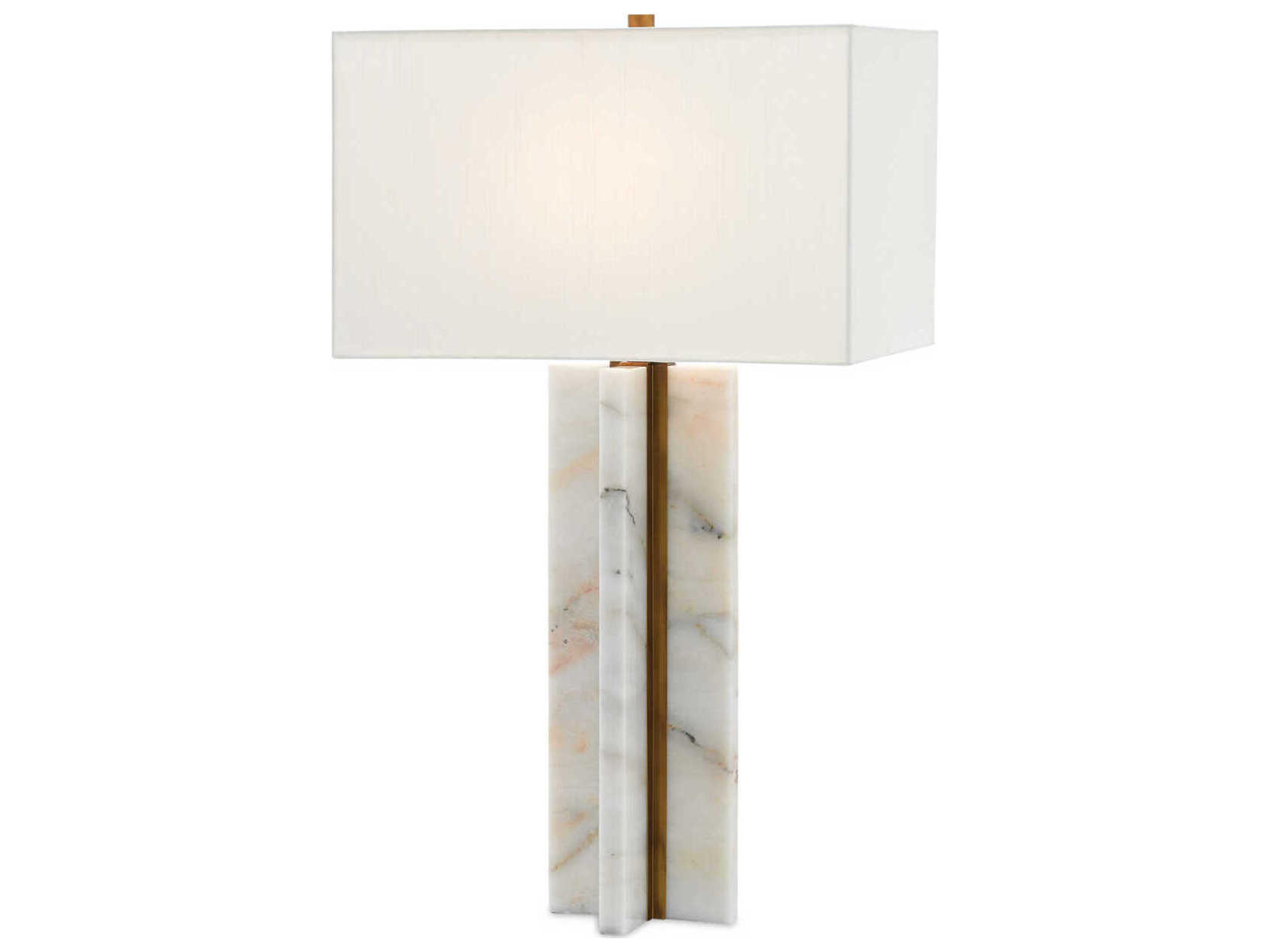Currey & Company Khalil Marble Antique Brass Off White Shantung Buffet Lamp
