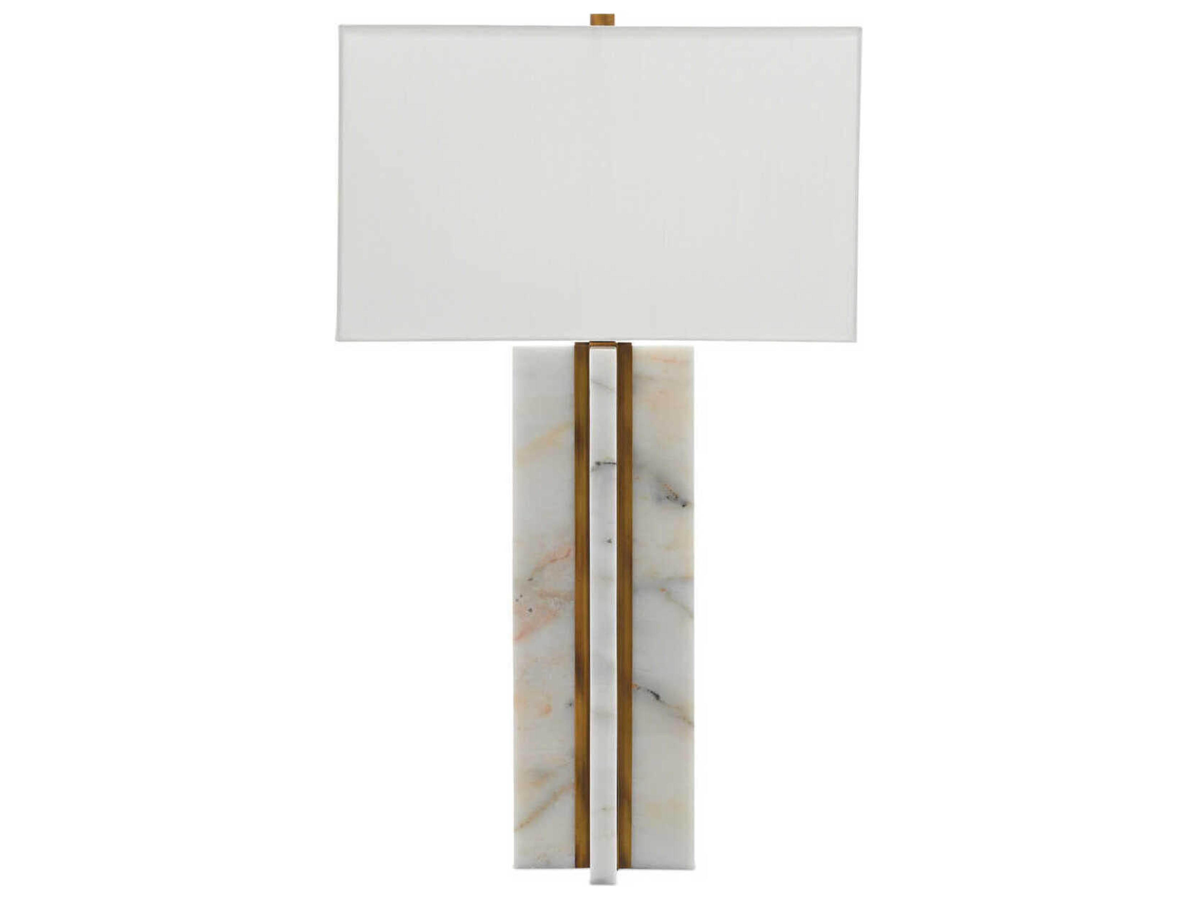 Currey & Company Khalil Marble Antique Brass Off White Shantung Buffet Lamp