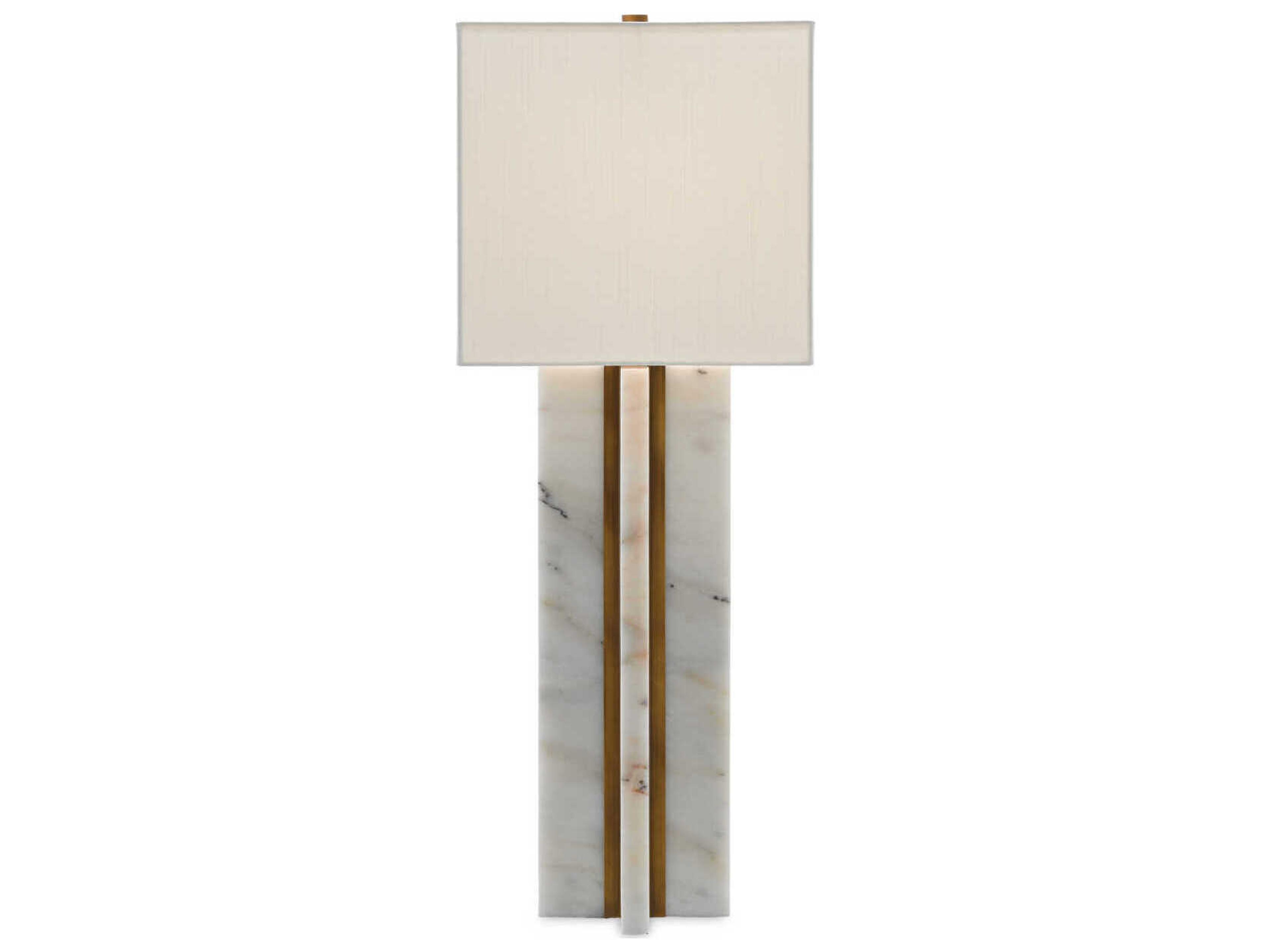 Currey & Company Khalil Marble Antique Brass Off White Shantung Buffet Lamp
