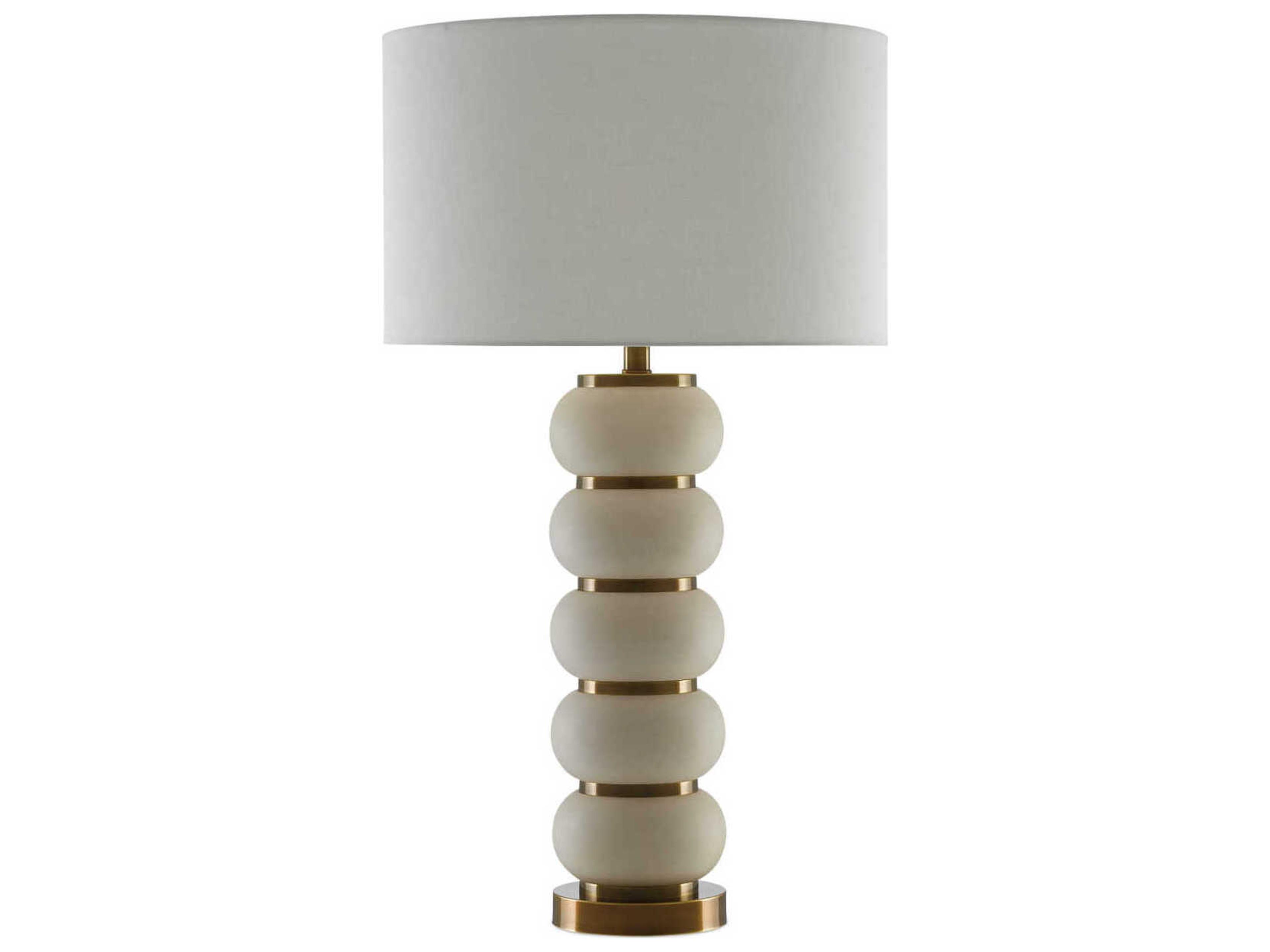 Currey & Company Luko White Mud Antique Brass Off Linen Buffet Lamp