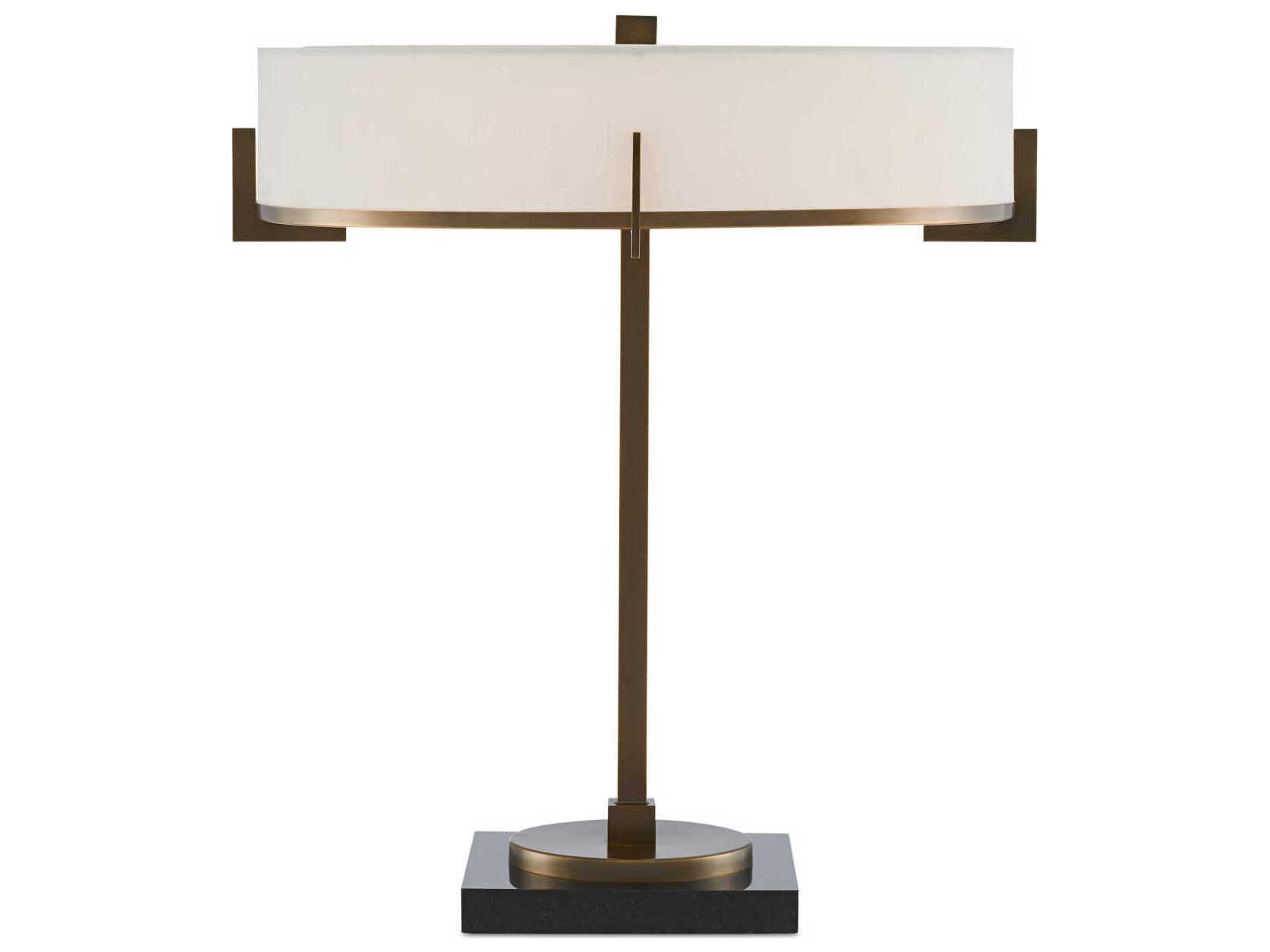 Currey & Company Jacobi Antique Brass Black Off White Shantung Table Lamp