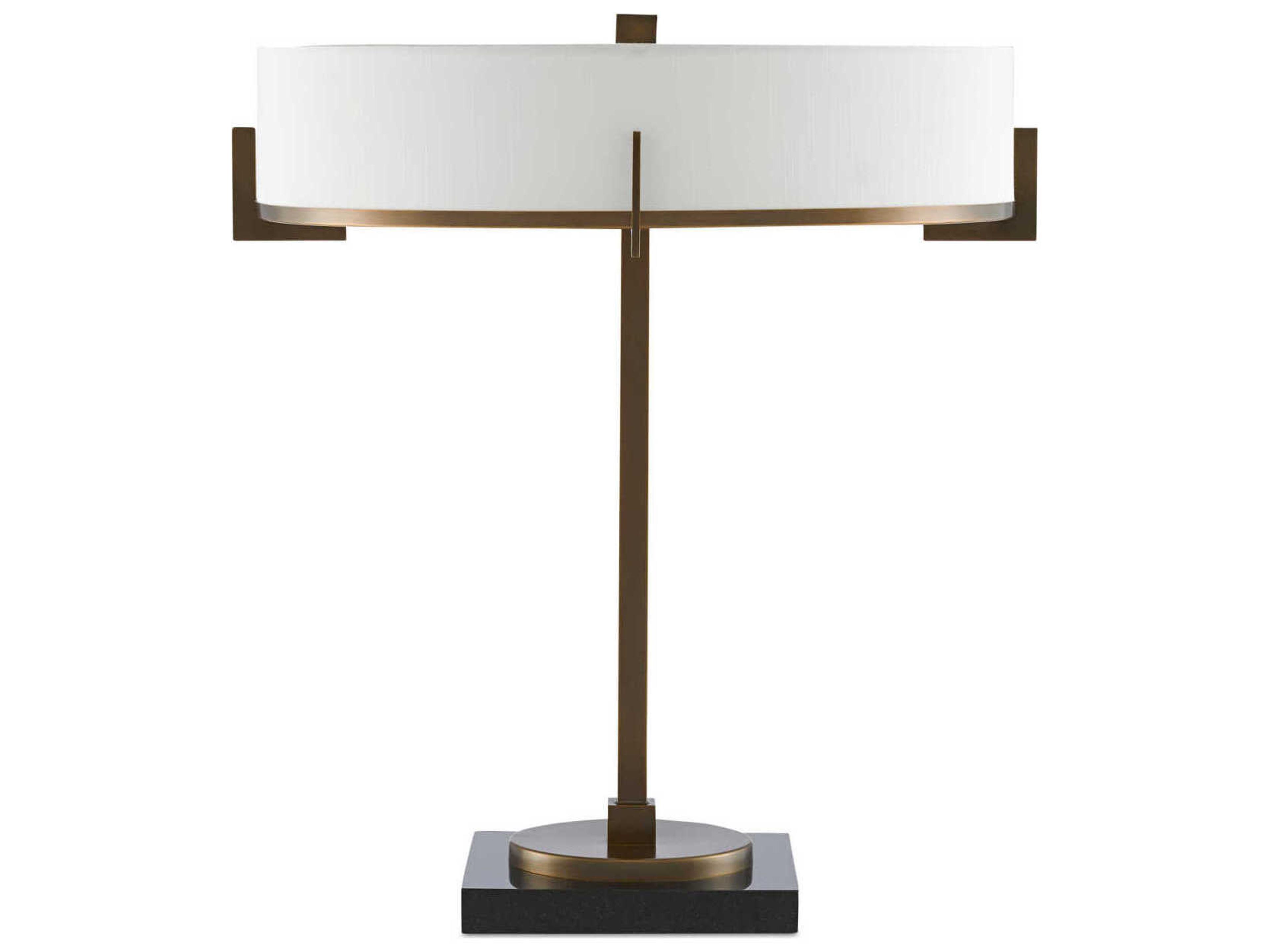 Currey & Company Jacobi Antique Brass Black Off White Shantung Table Lamp
