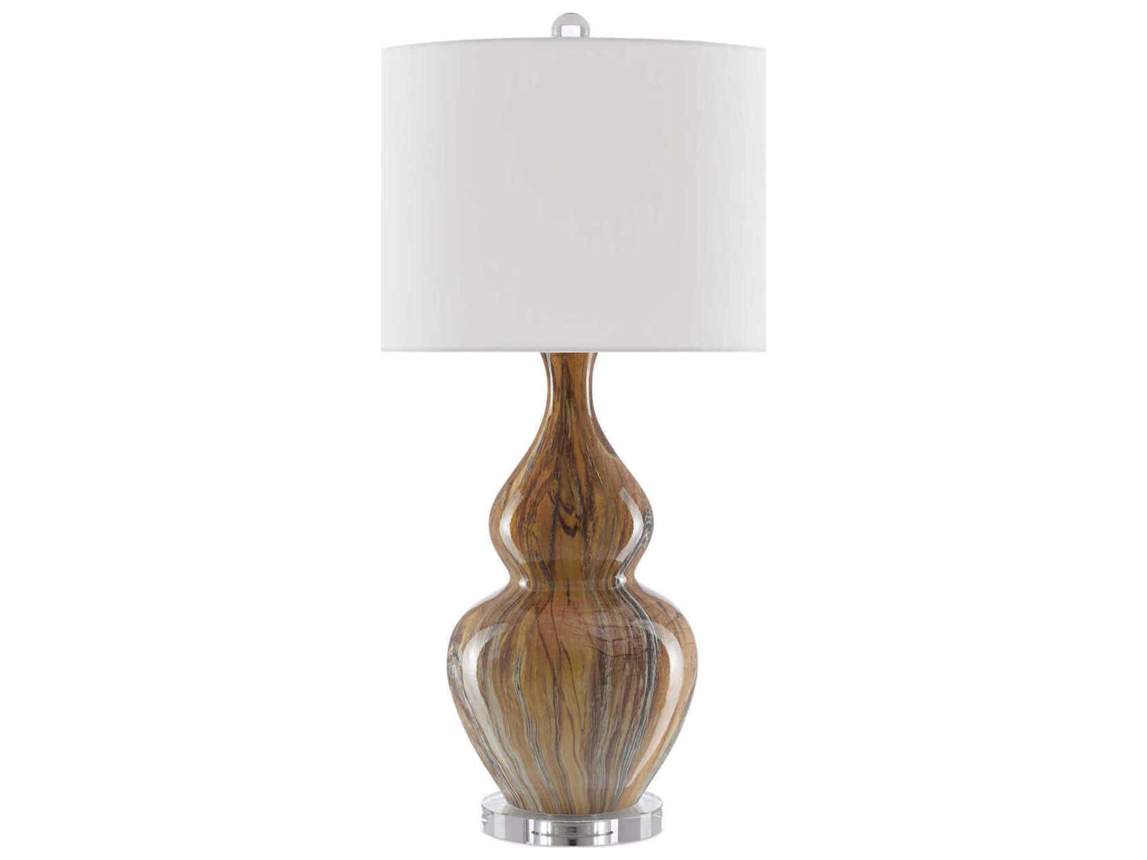 Currey & Company Kolor Crystal Earth Brown Off White Shantung Buffet Lamp