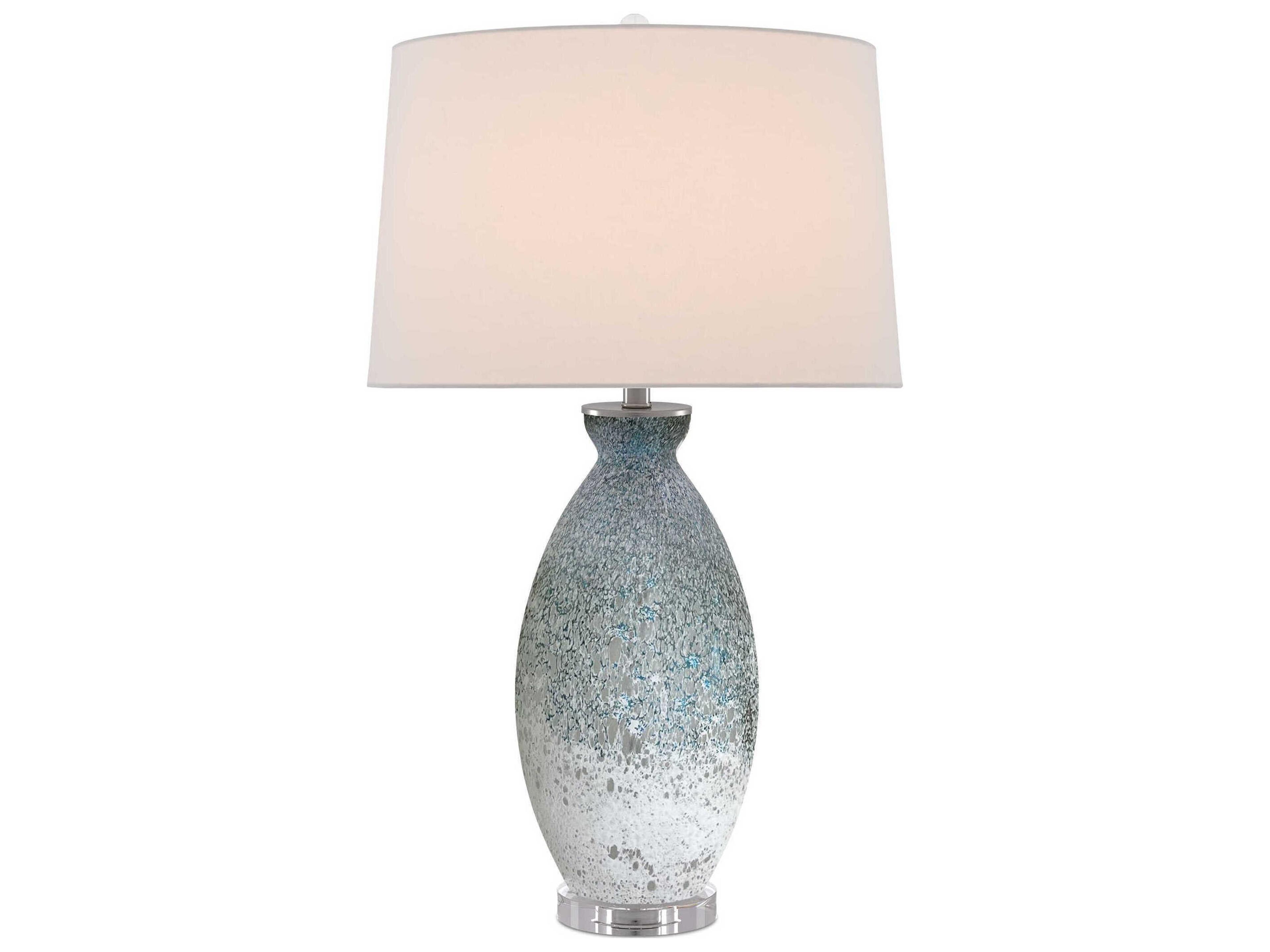 Currey & Company Hatira Crystal Glass Pale Blue White Off Linen Buffet Lamp