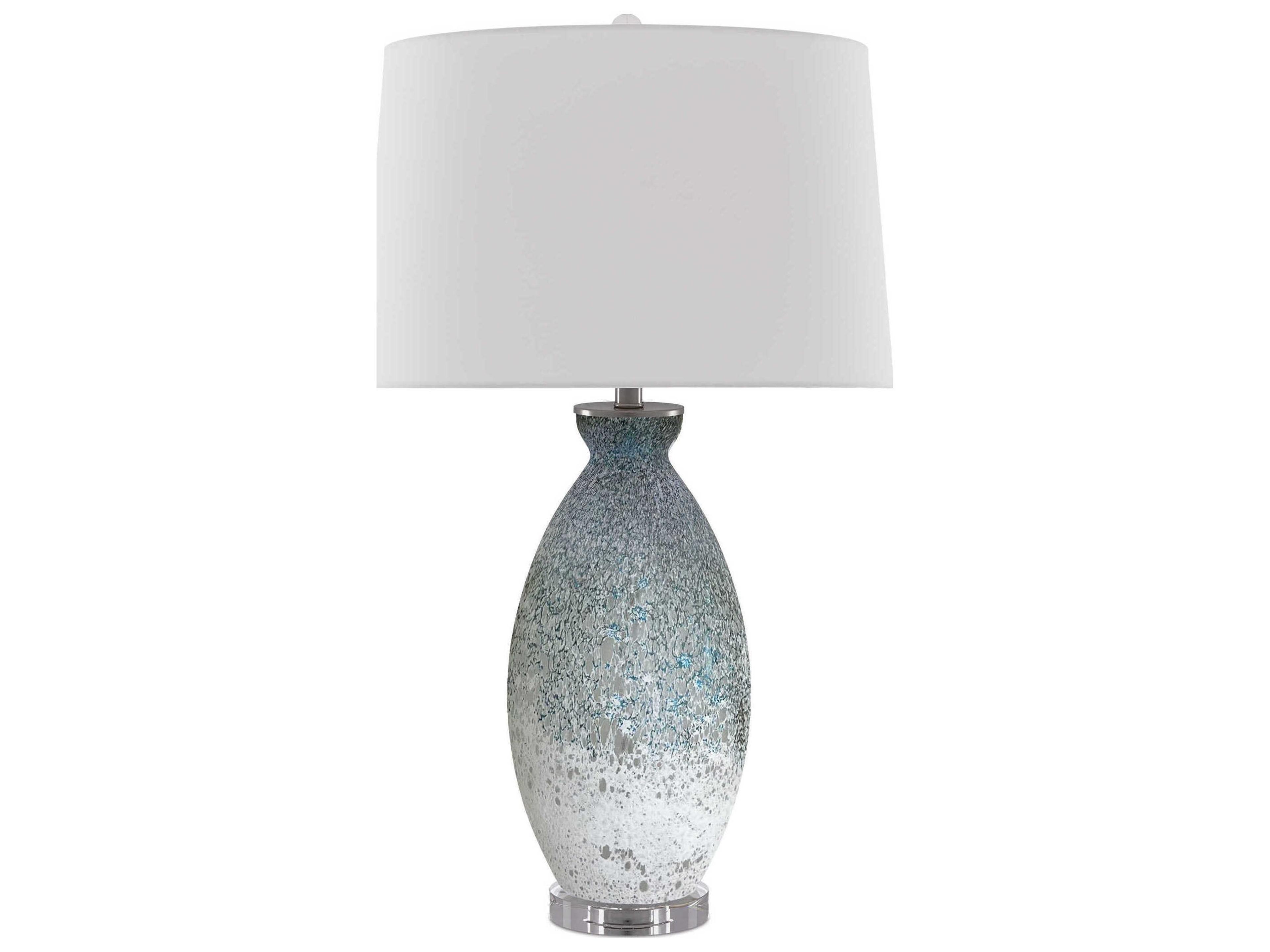 Currey & Company Hatira Crystal Glass Pale Blue White Off Linen Buffet Lamp