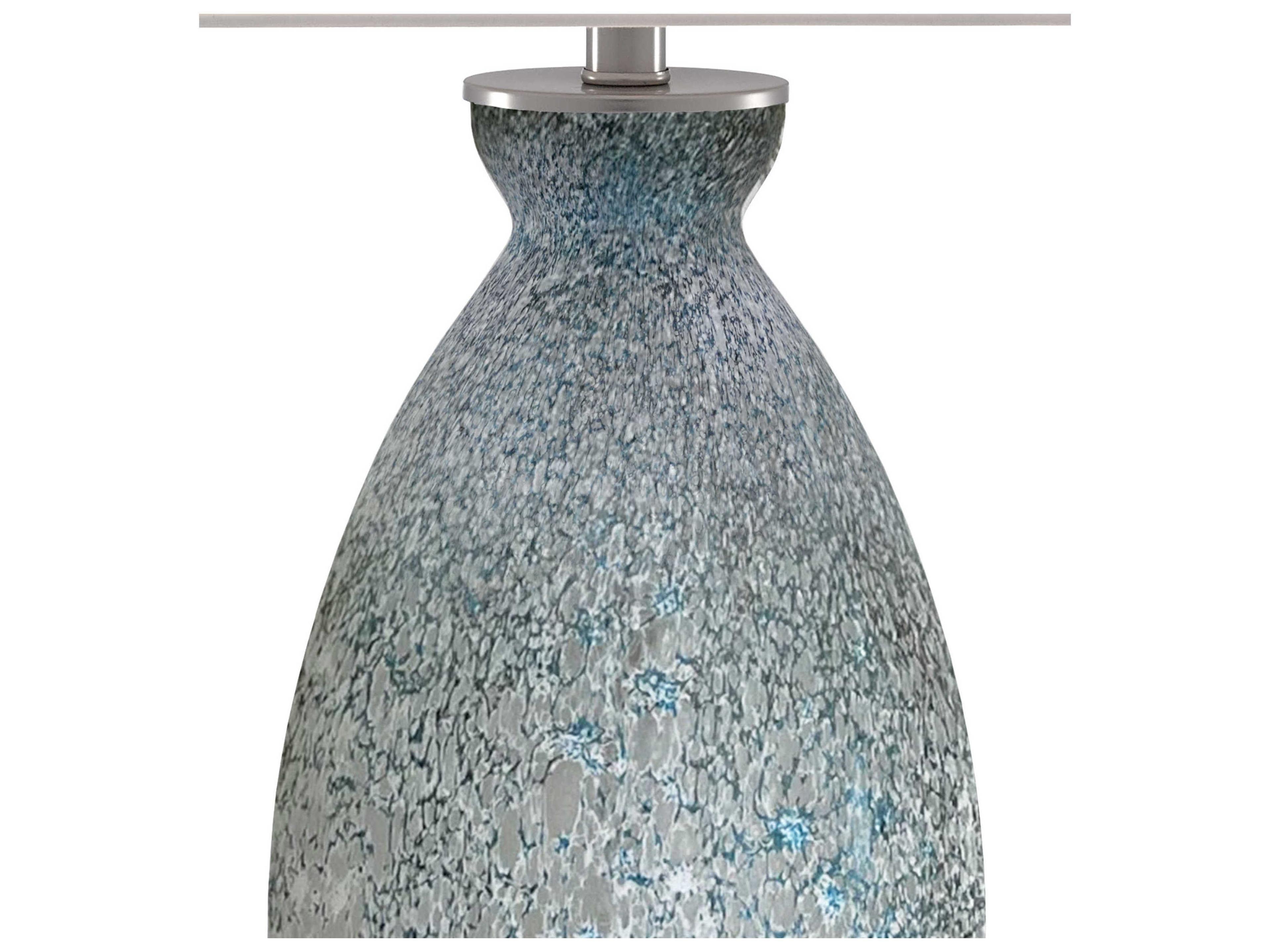 Currey & Company Hatira Crystal Glass Pale Blue White Off Linen Buffet Lamp