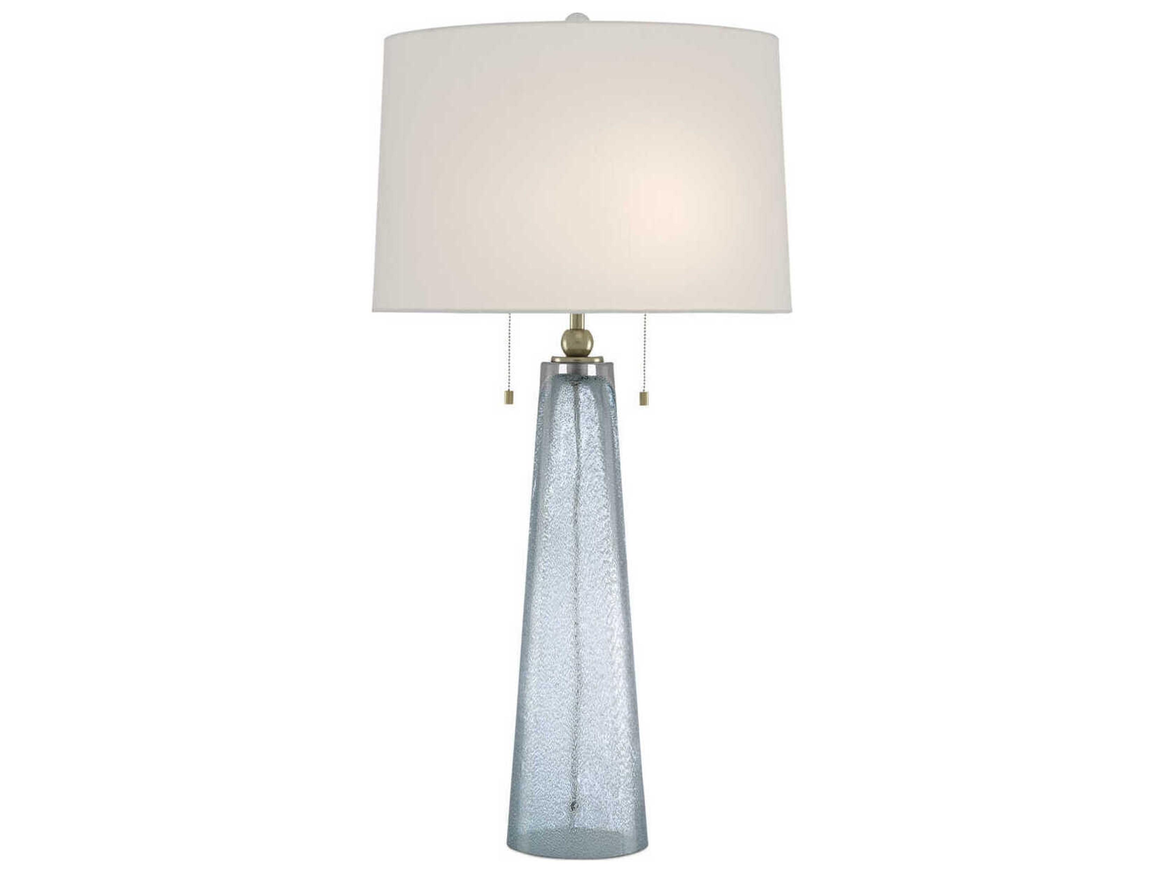 Currey & Company Looke Glass Blue Brass Off White Shantung Buffet Lamp