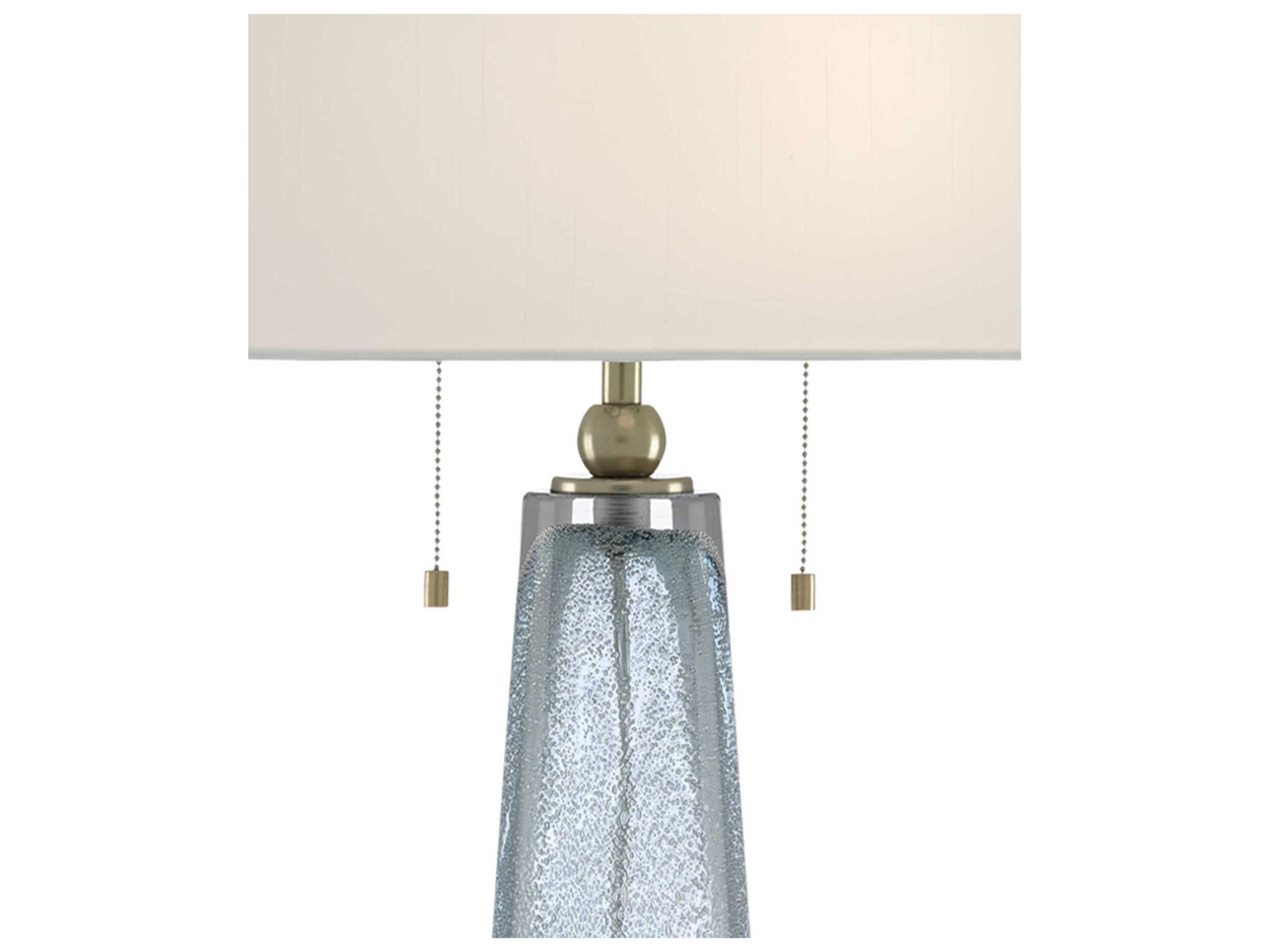 Currey & Company Looke Glass Blue Brass Off White Shantung Buffet Lamp