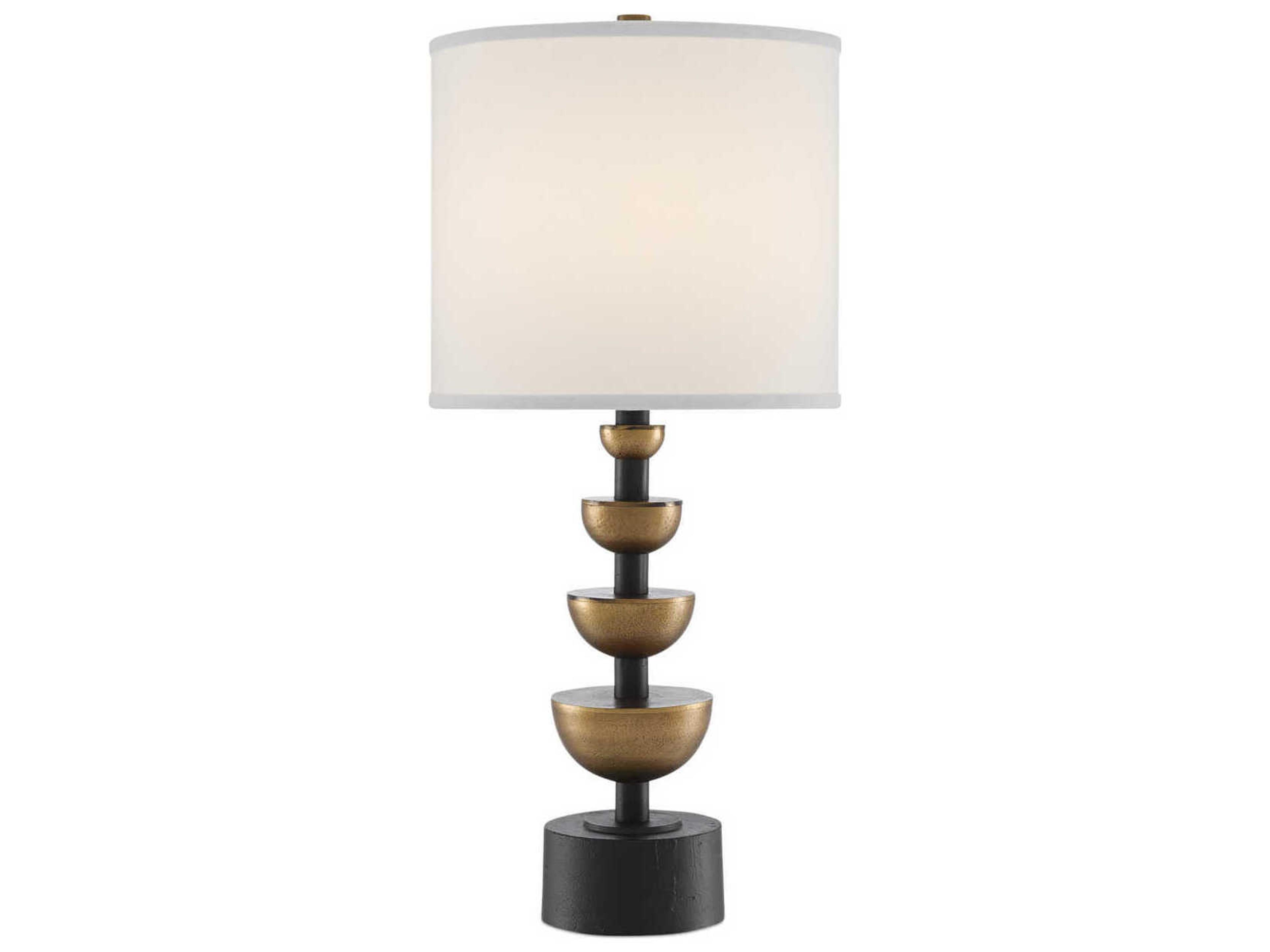 Currey & Company Chastain Antique Brass Black Off White Shantung Buffet Lamp