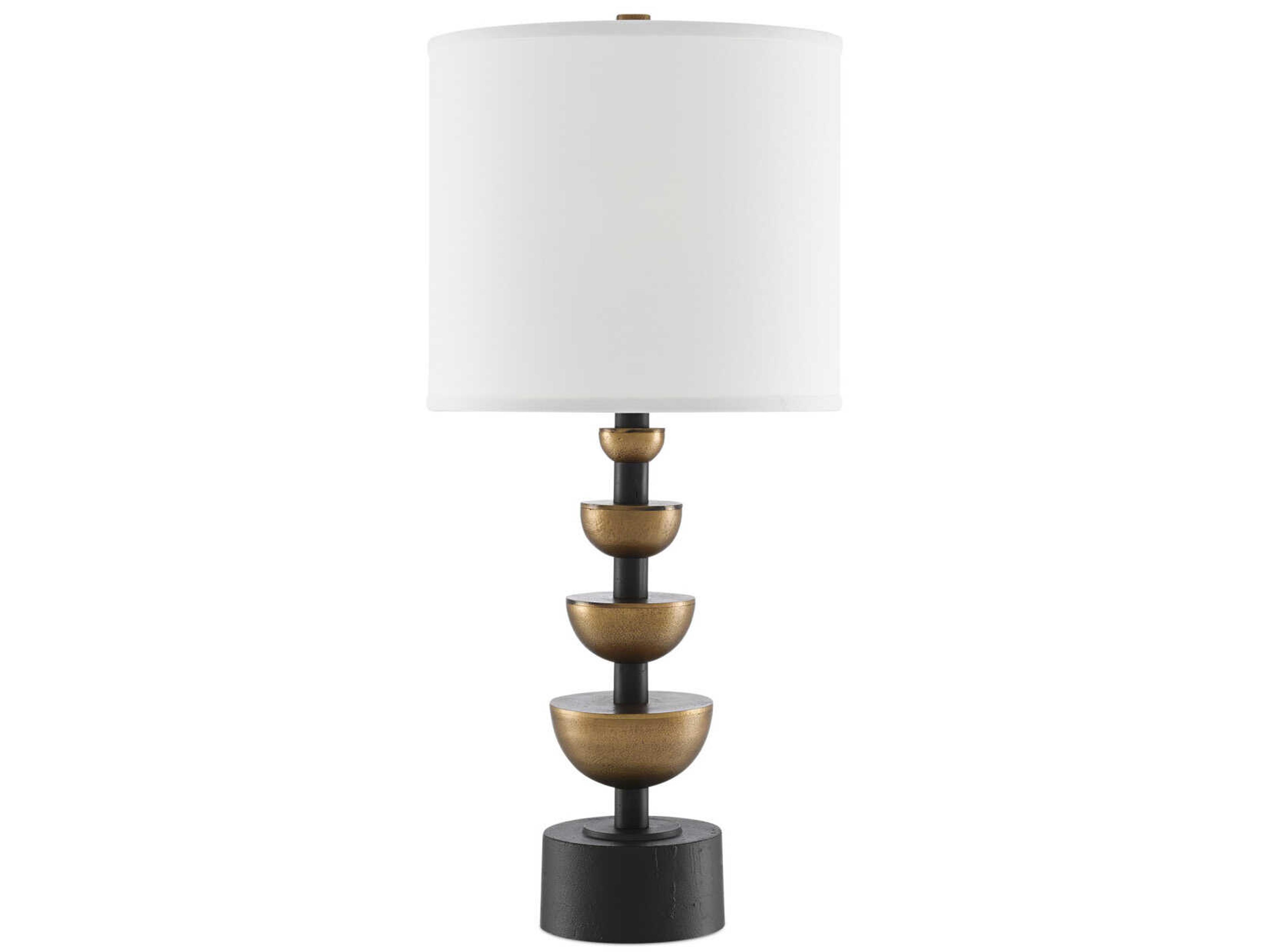 Currey & Company Chastain Antique Brass Black Off White Shantung Buffet Lamp