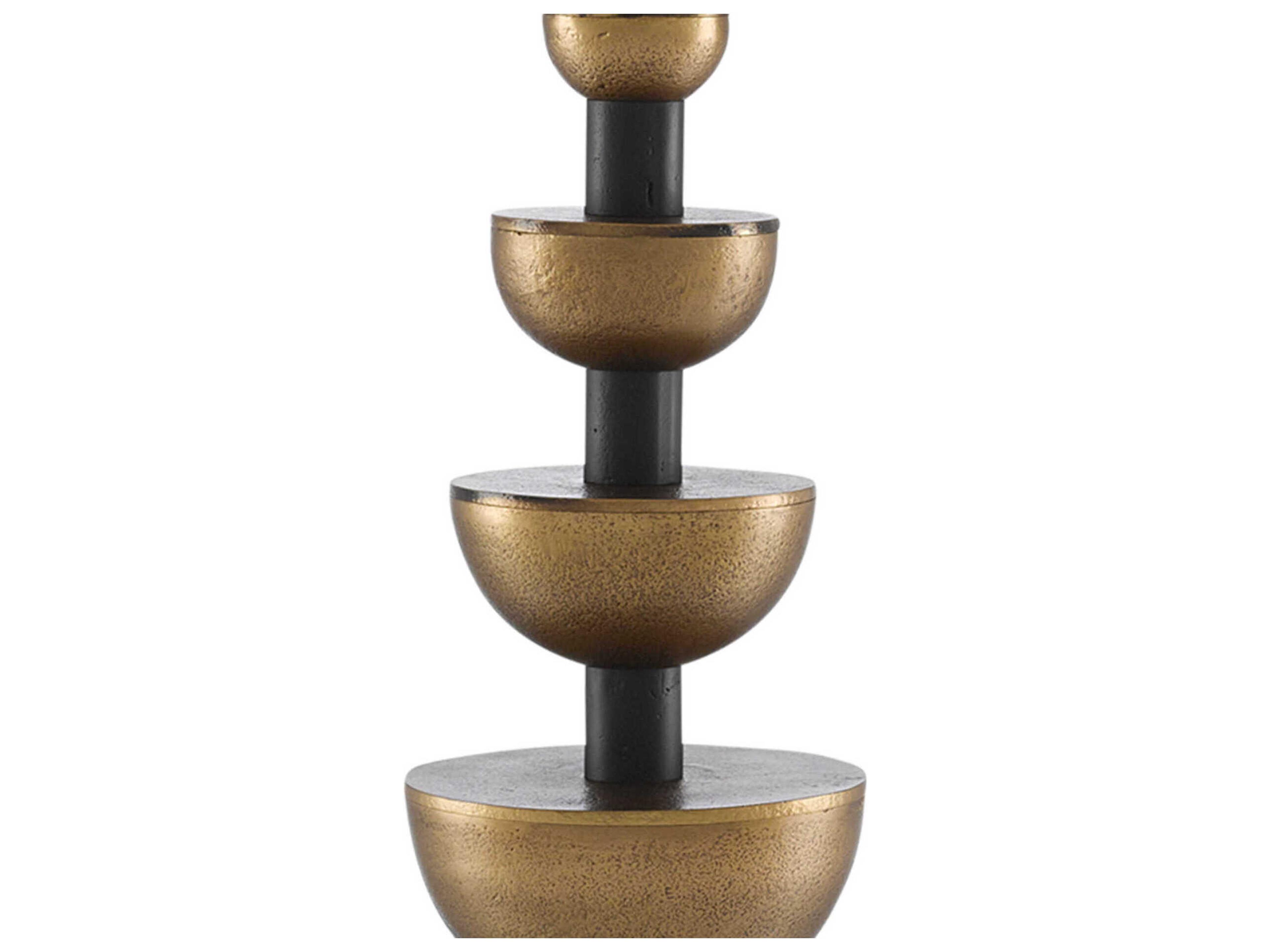 Currey & Company Chastain Antique Brass Black Off White Shantung Buffet Lamp