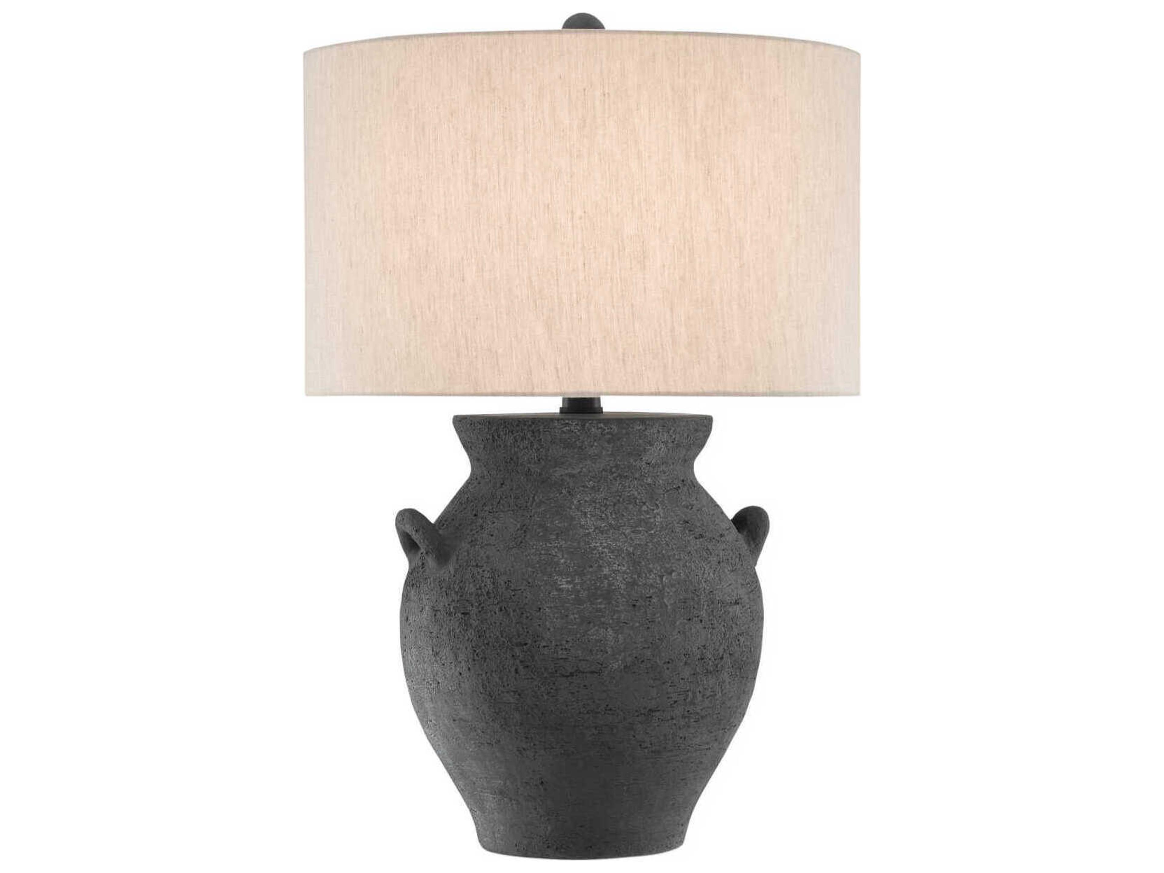 Currey & Company Anza Black Ash Satin Natural Linen Buffet Lamp