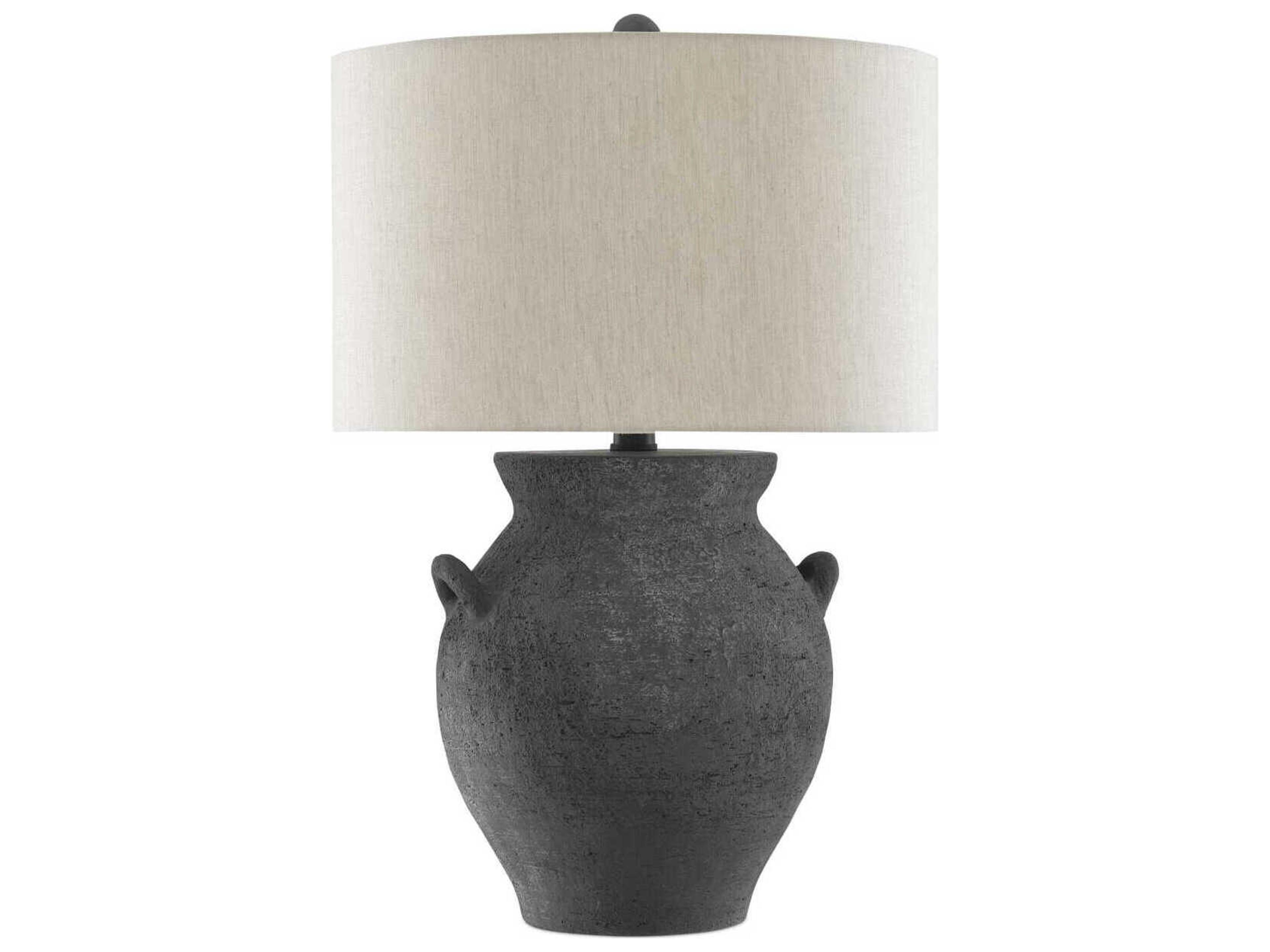 Currey & Company Anza Black Ash Satin Natural Linen Buffet Lamp