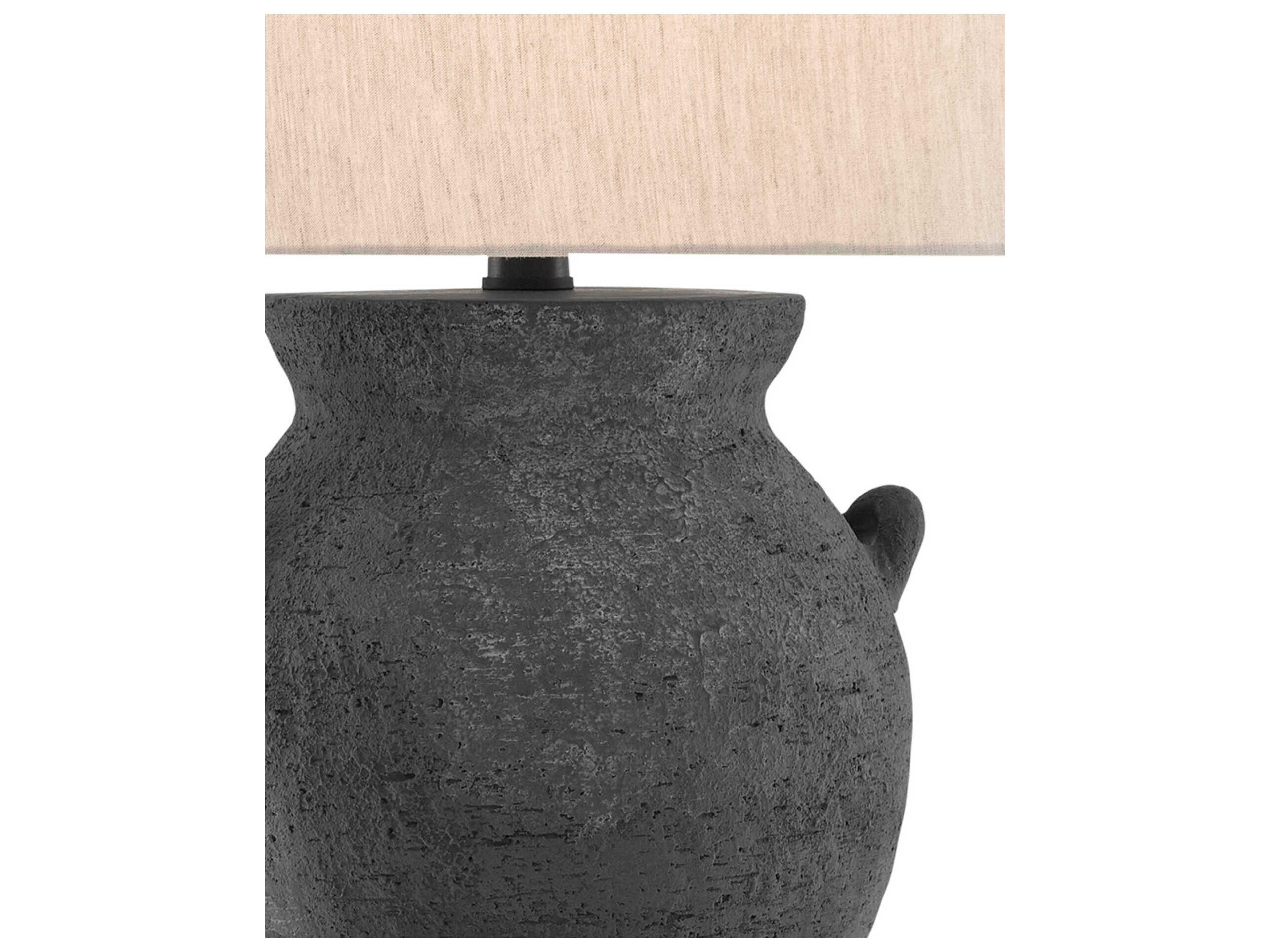 Currey & Company Anza Black Ash Satin Natural Linen Buffet Lamp