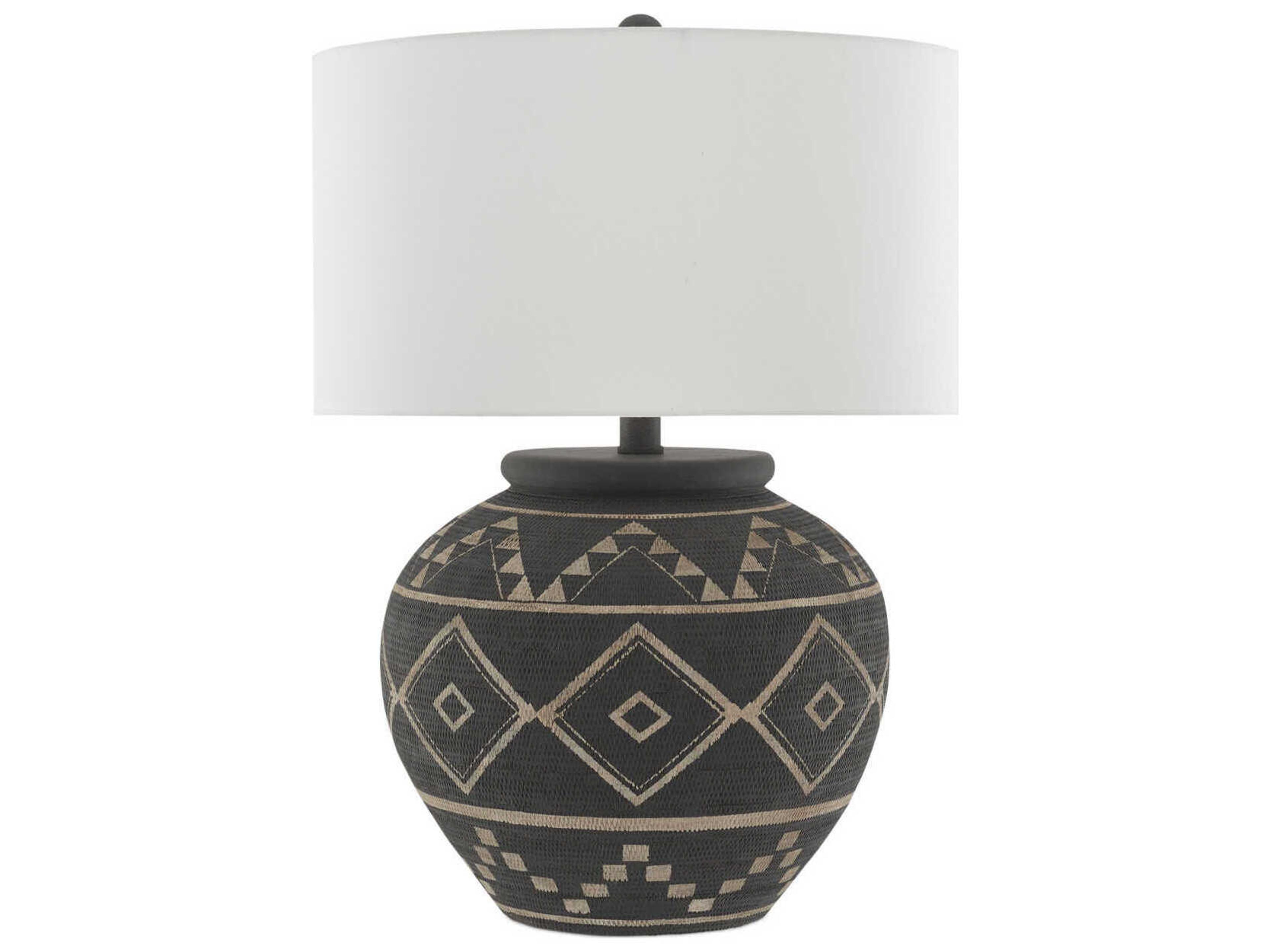 Currey & Company Tattoo Brewed Latte Mole Black Off White Linen Brown Buffet Lamp