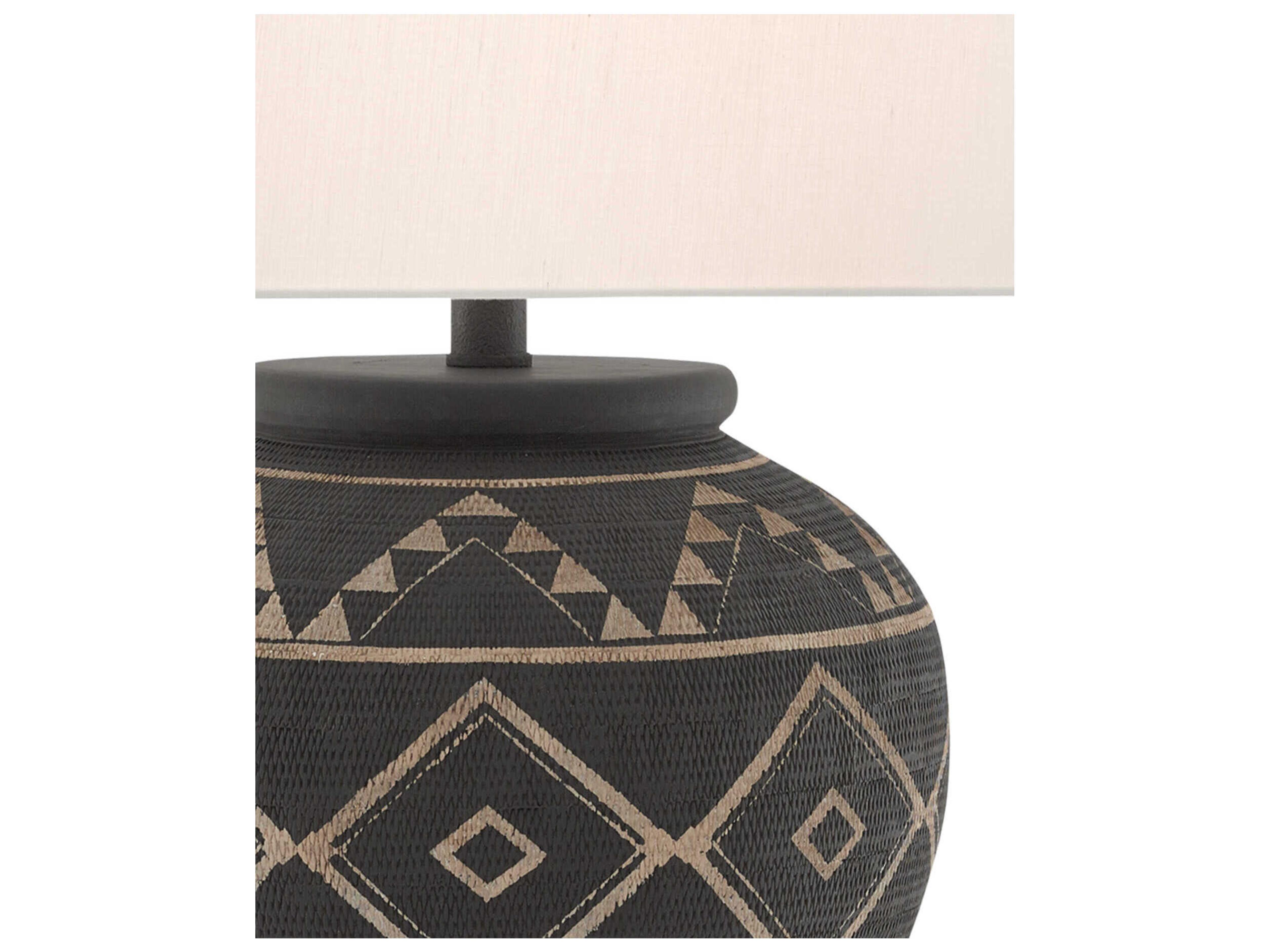 Currey & Company Tattoo Brewed Latte Mole Black Off White Linen Brown Buffet Lamp