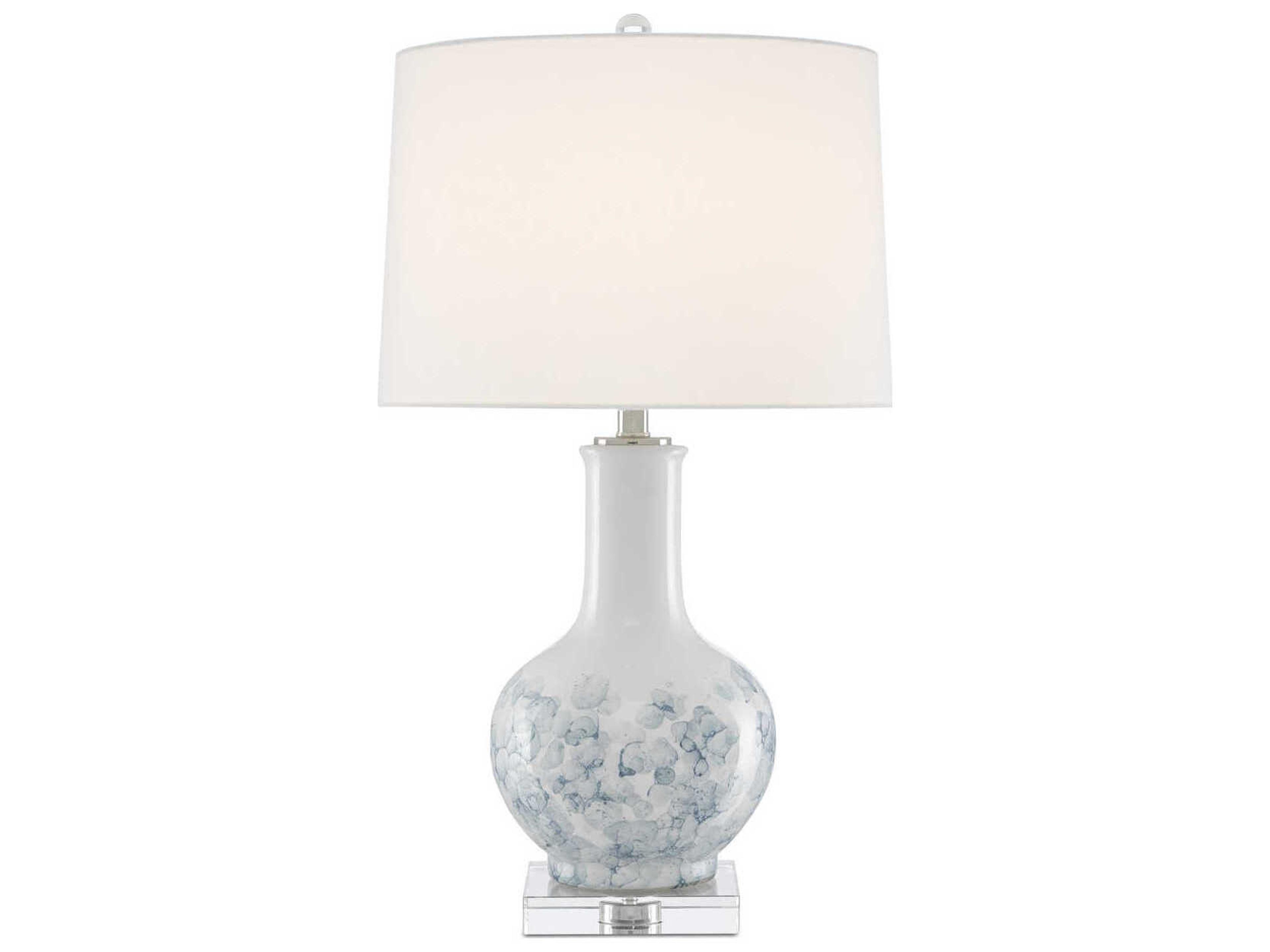 Currey & Company Myrtle Crystal White Blue Clear Polished Nickel Off Linen Buffet Lamp