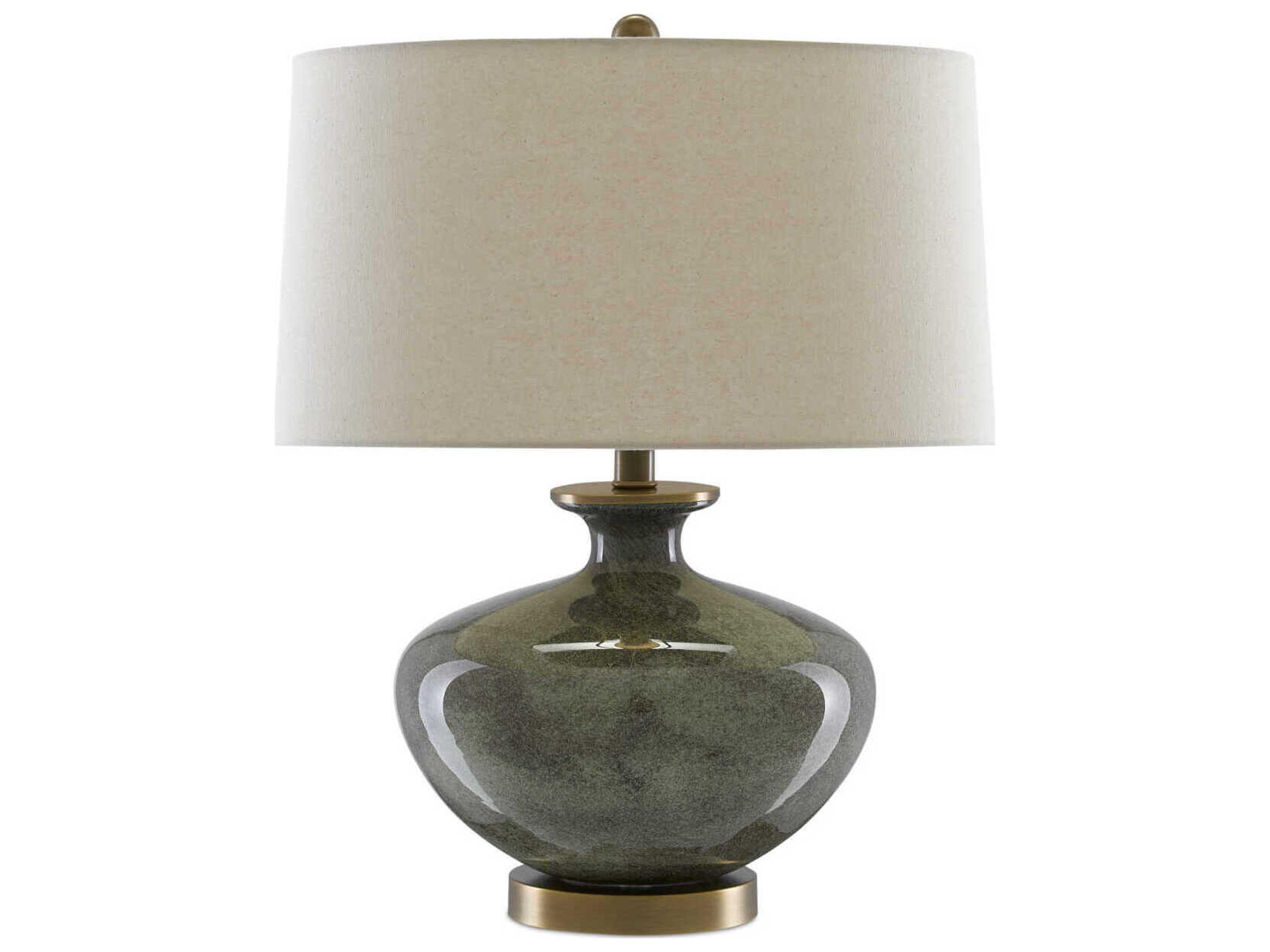 Currey & Company Greenlea Glass Dark Gray Moss Green Antique Brass Table Lamp