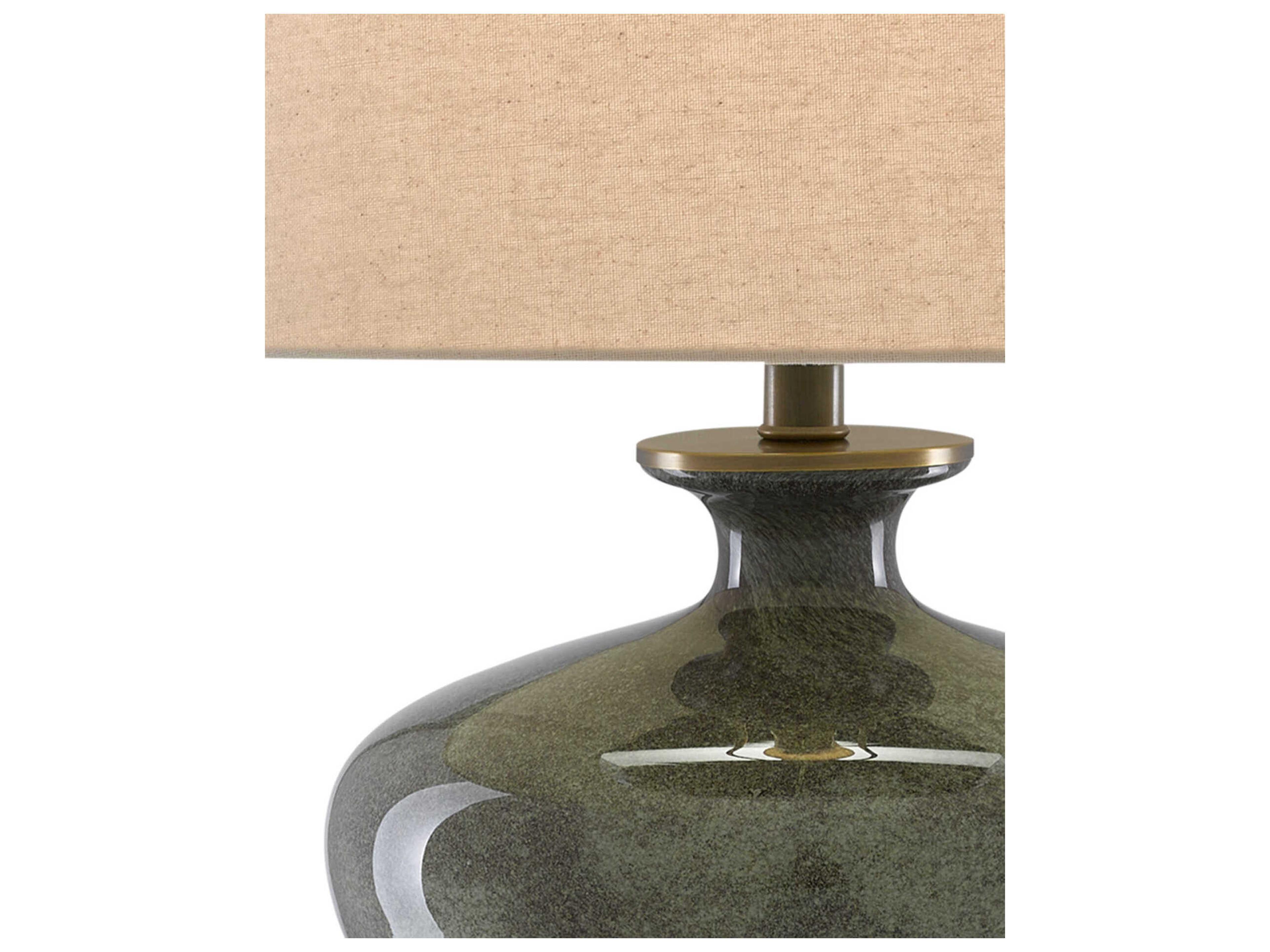 Currey & Company Greenlea Glass Dark Gray Moss Green Antique Brass Table Lamp