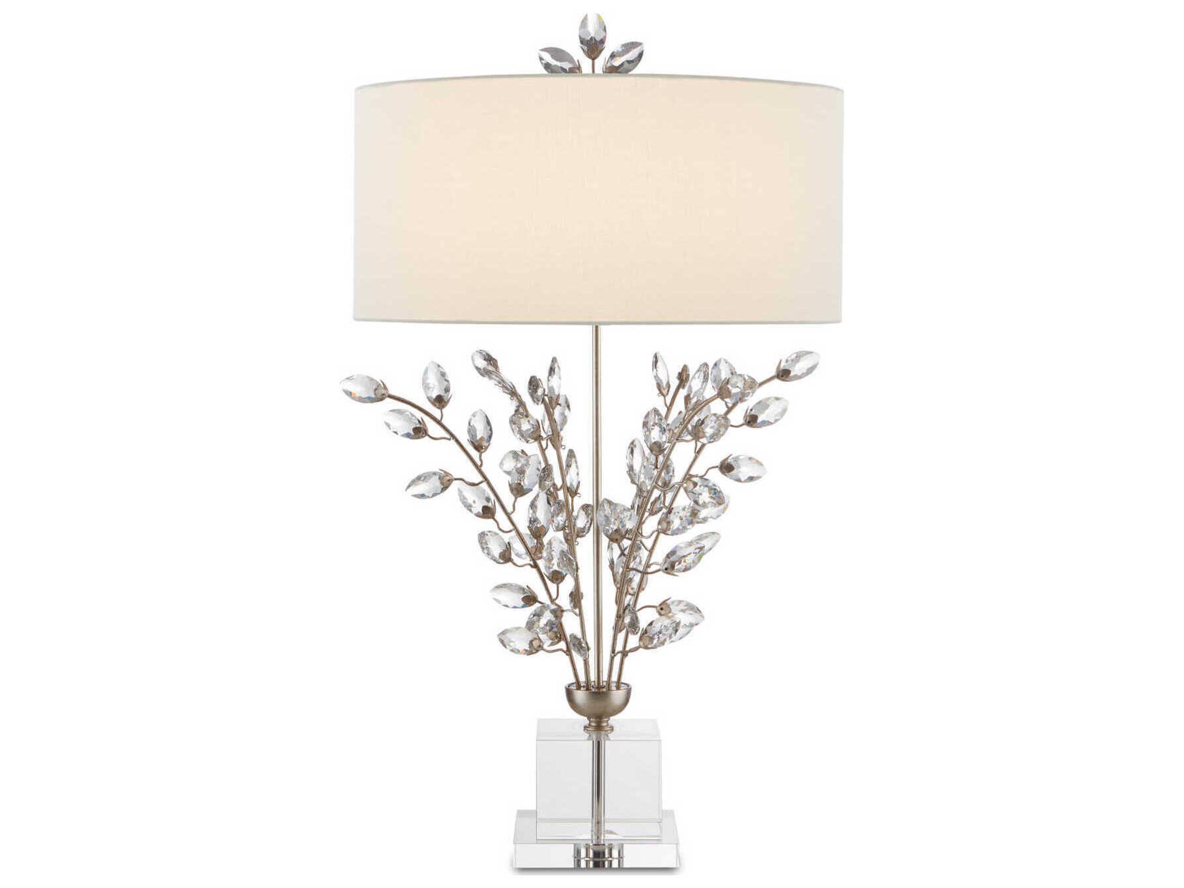 Currey & Company Forget-Me-Not Silver Leaf Clear Crystal Buffet Lamp