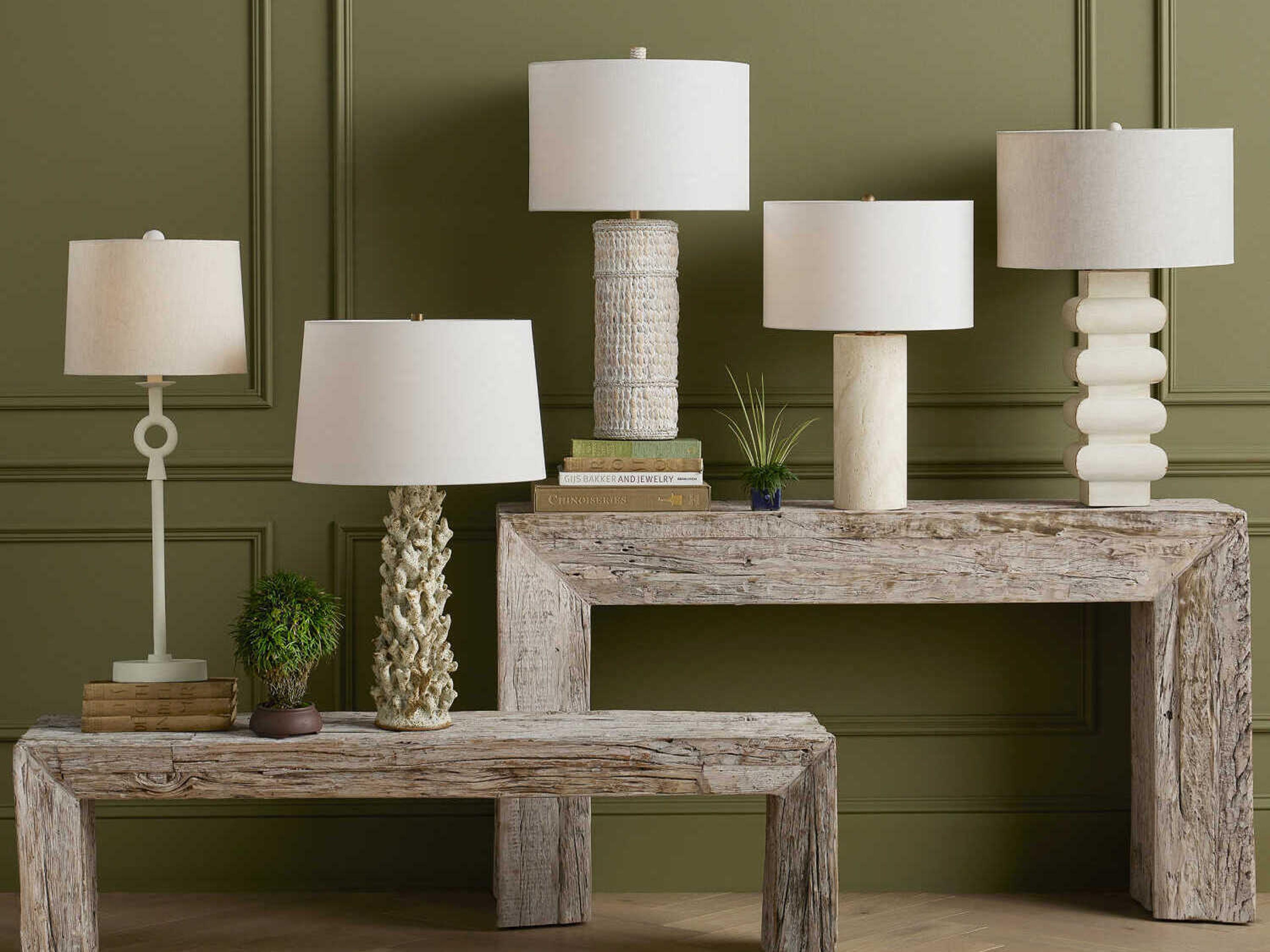 Currey & Company Azores Whitewashed Water Hyacinth Off White Buffet Lamp