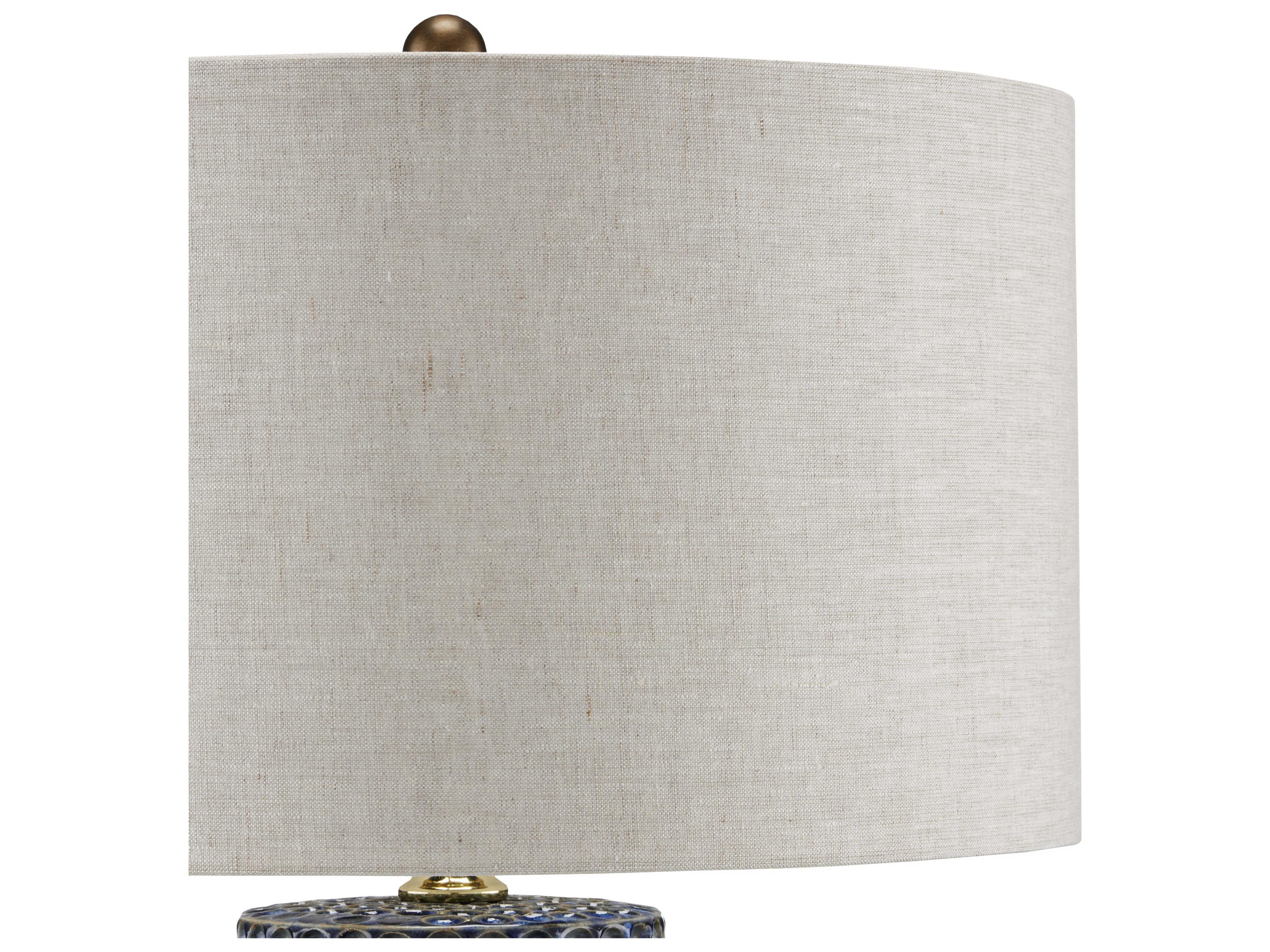 Currey & Company Polka Dot Reactive Blue Polished Brass Natural Linen Buffet Lamp