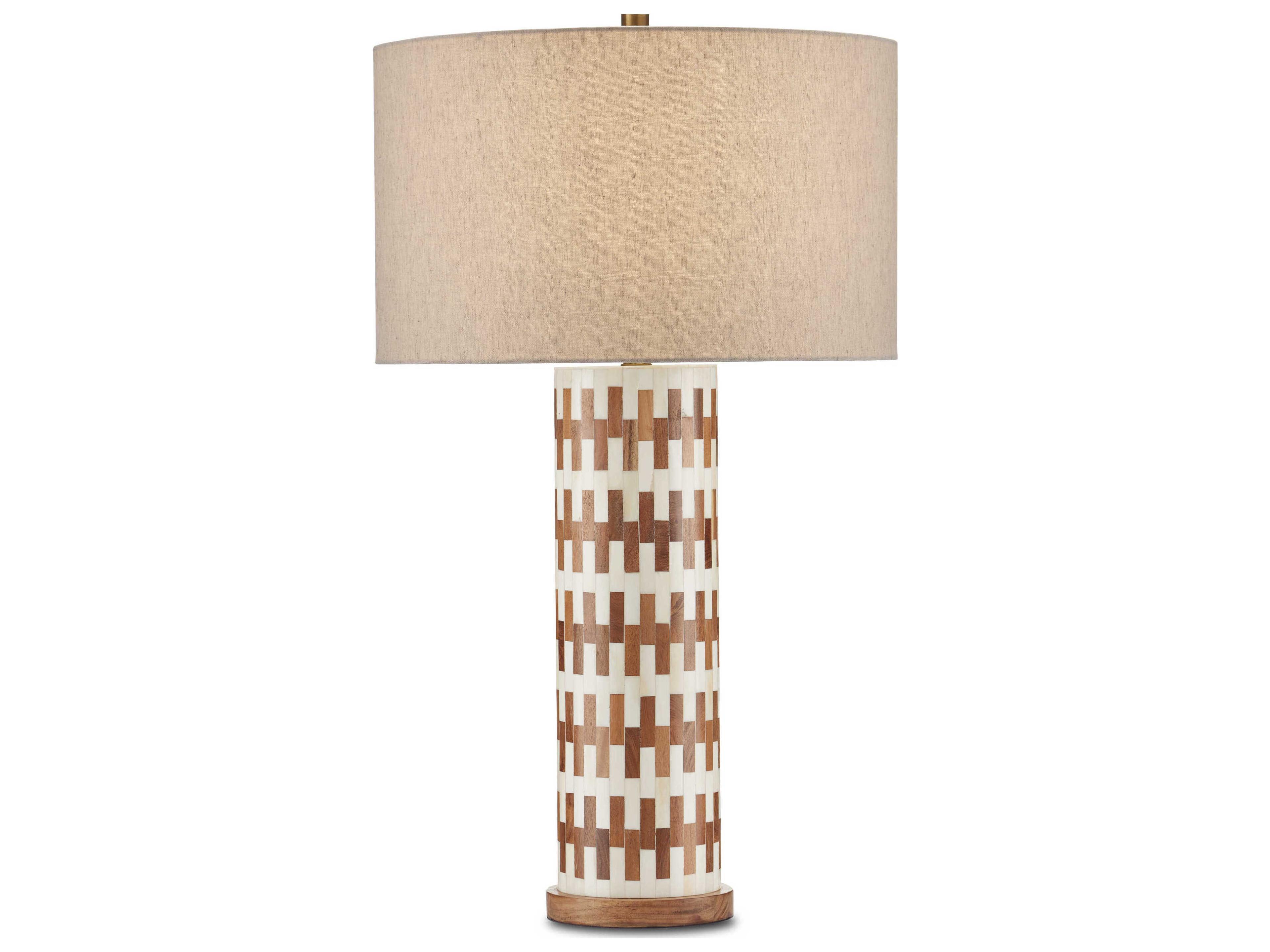 Currey & Company Tia 1-Light White natural antique Brass Natural Linen Brown Table Lamp
