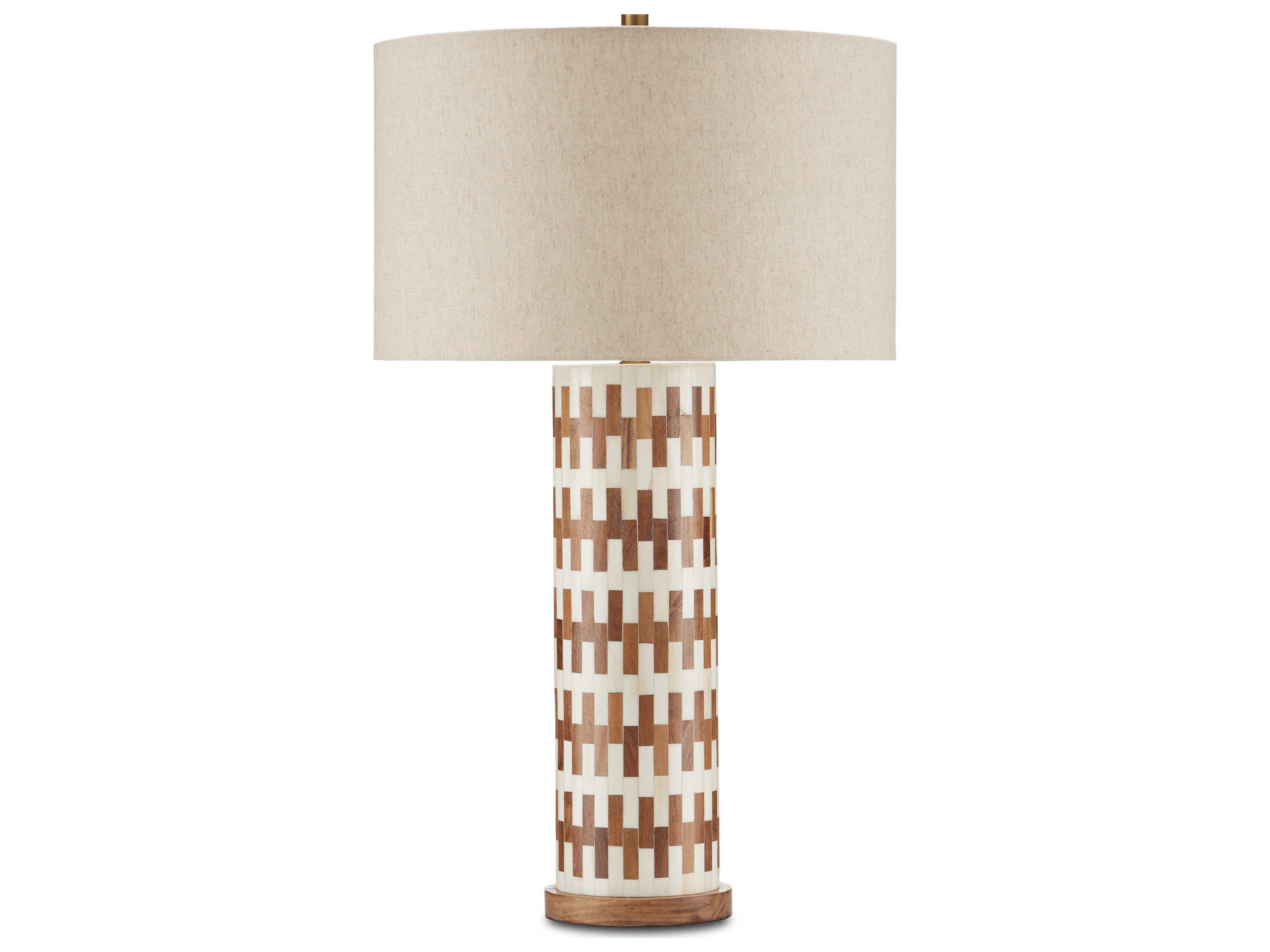 Currey & Company Tia 1-Light White natural antique Brass Natural Linen Brown Table Lamp