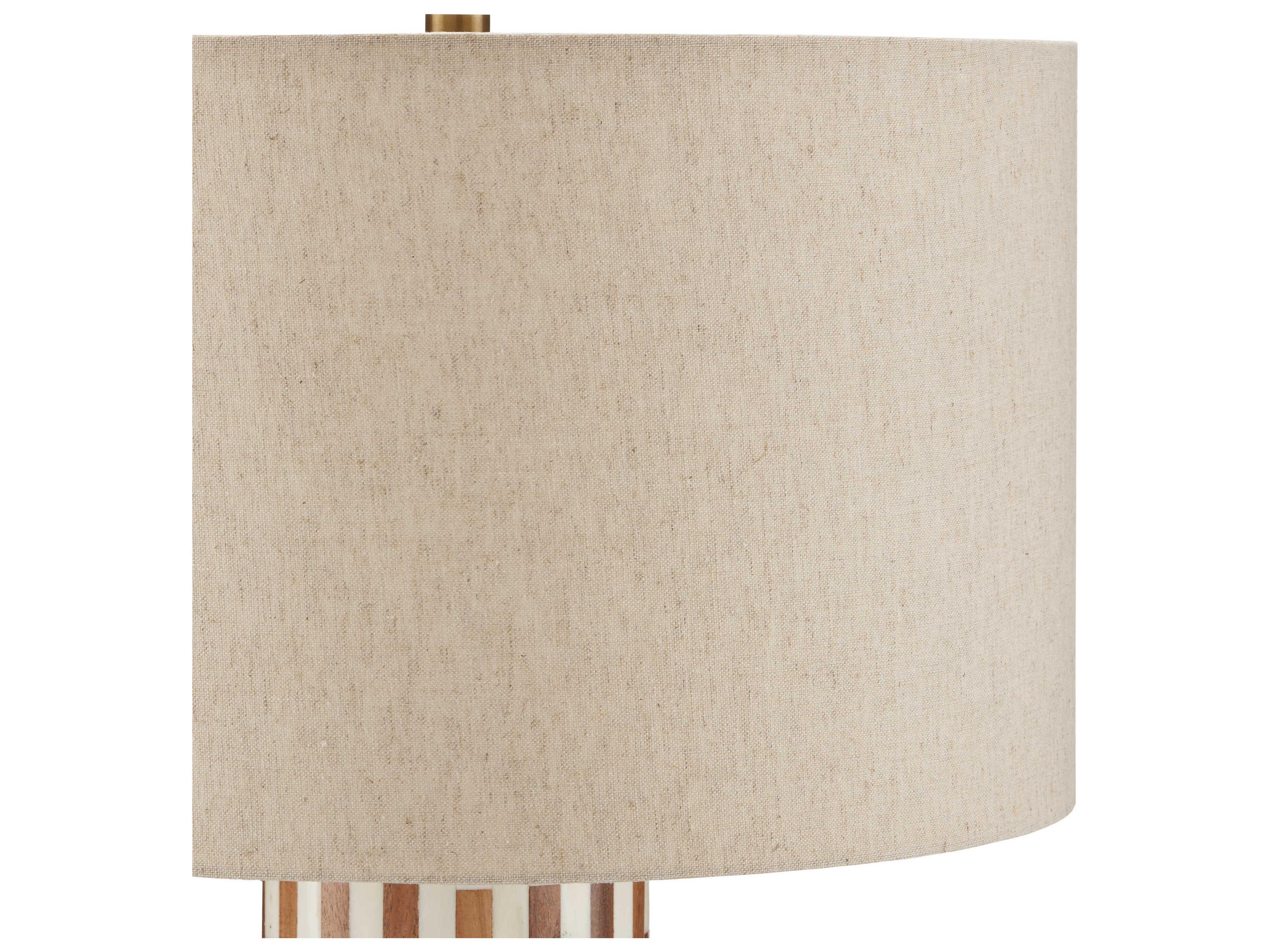 Currey & Company Tia 1-Light White natural antique Brass Natural Linen Brown Table Lamp