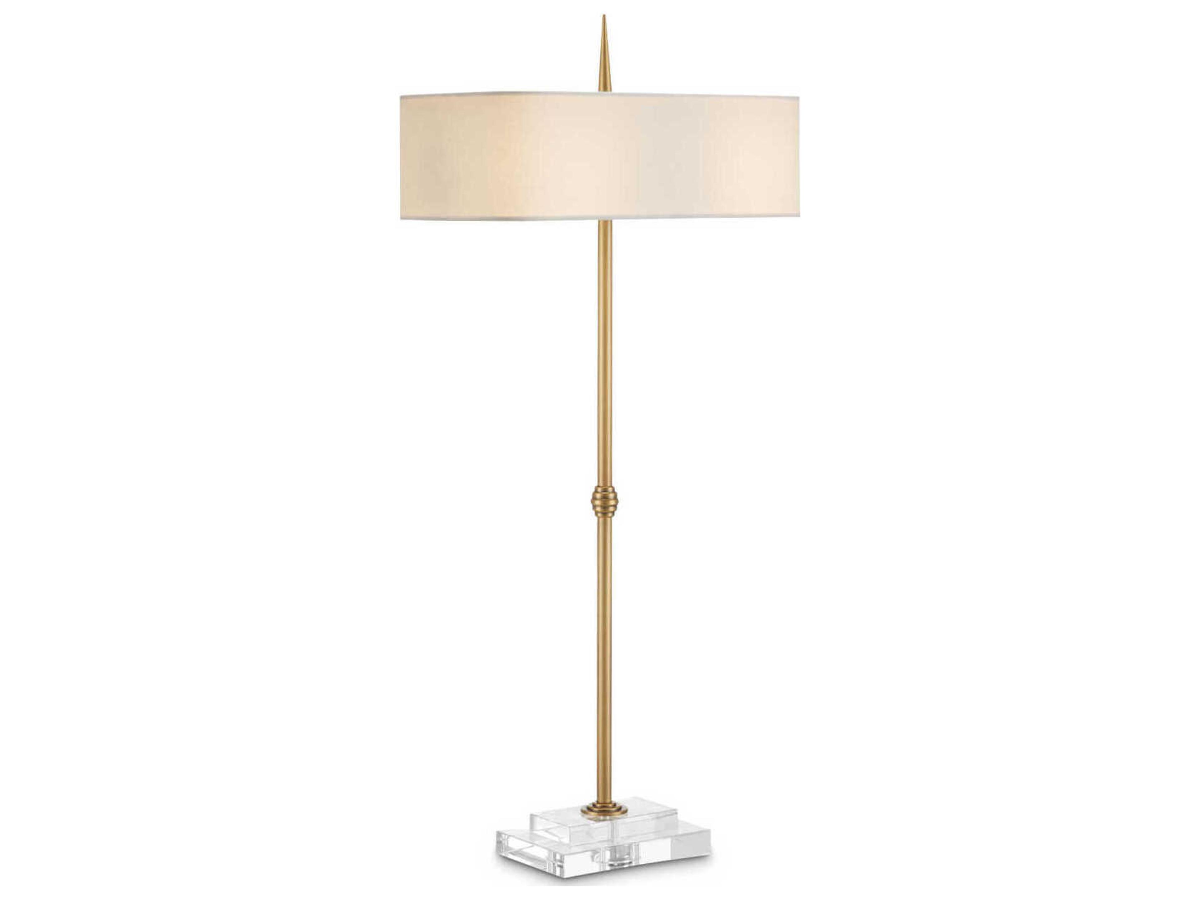 Currey & Company Caldwell 2-Light Antique Brass clear Bone Linen Crystal Table Lamp