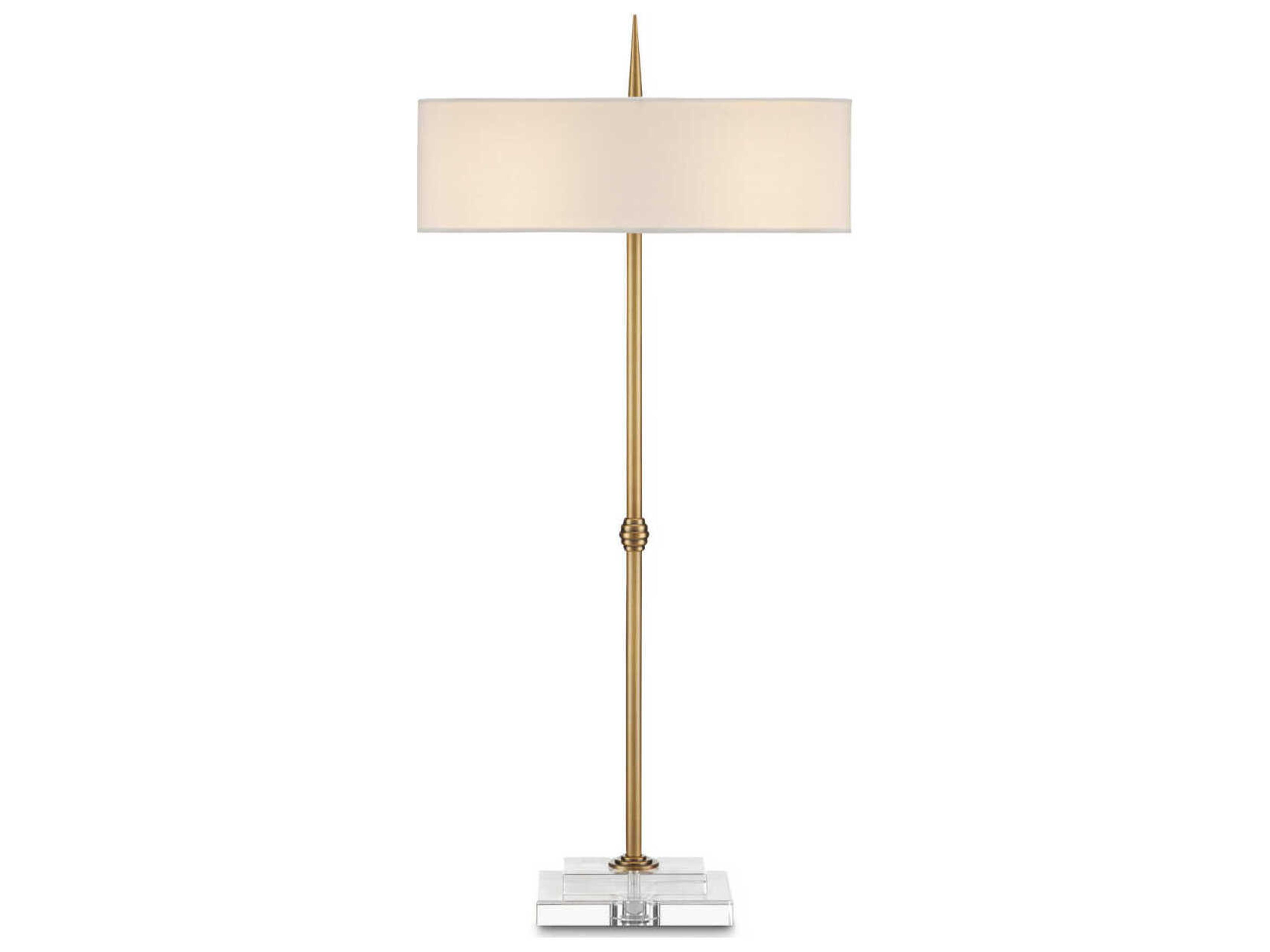 Currey & Company Caldwell 2-Light Antique Brass clear Bone Linen Crystal Table Lamp