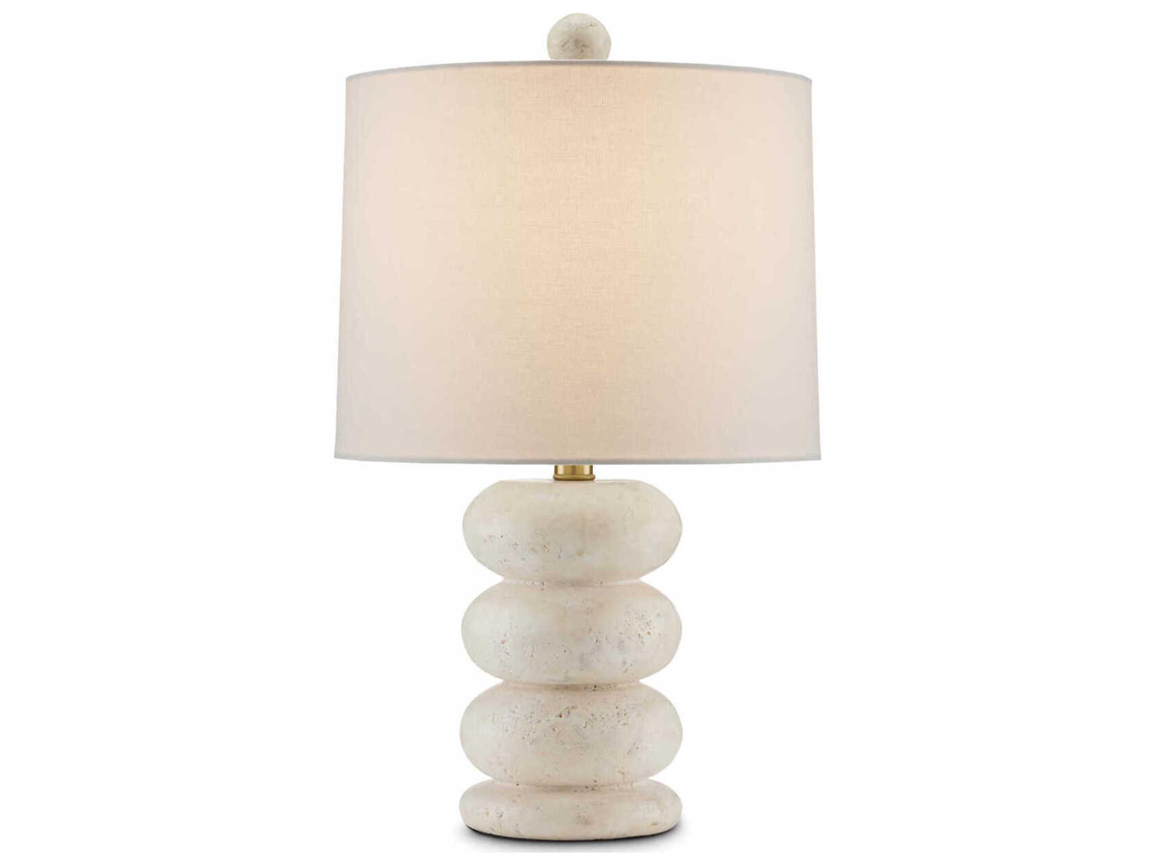 Currey & Company Girault 1-Light Beige antique Brass Bone Linen Brown Table Lamp