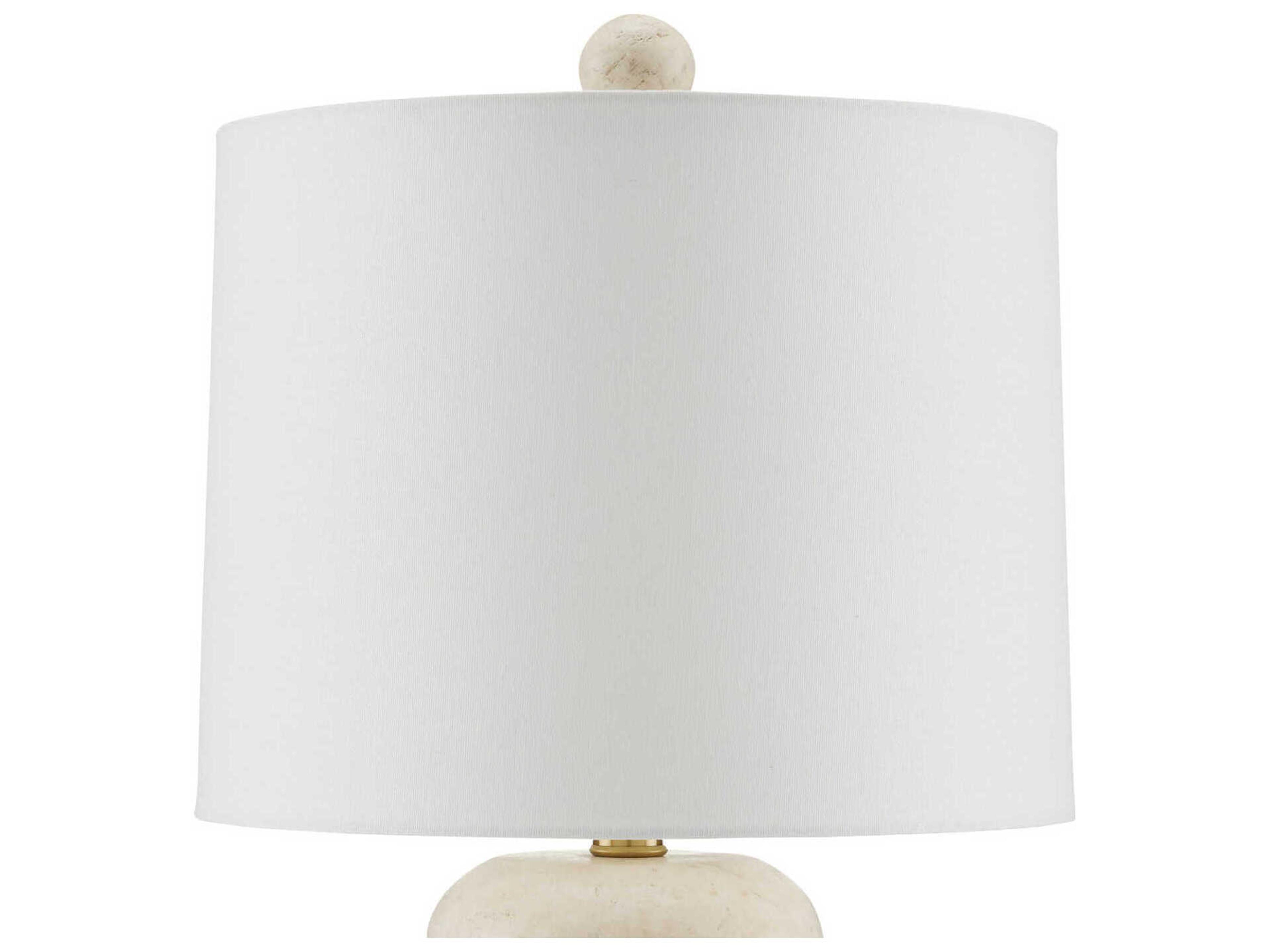 Currey & Company Girault 1-Light Beige antique Brass Bone Linen Brown Table Lamp