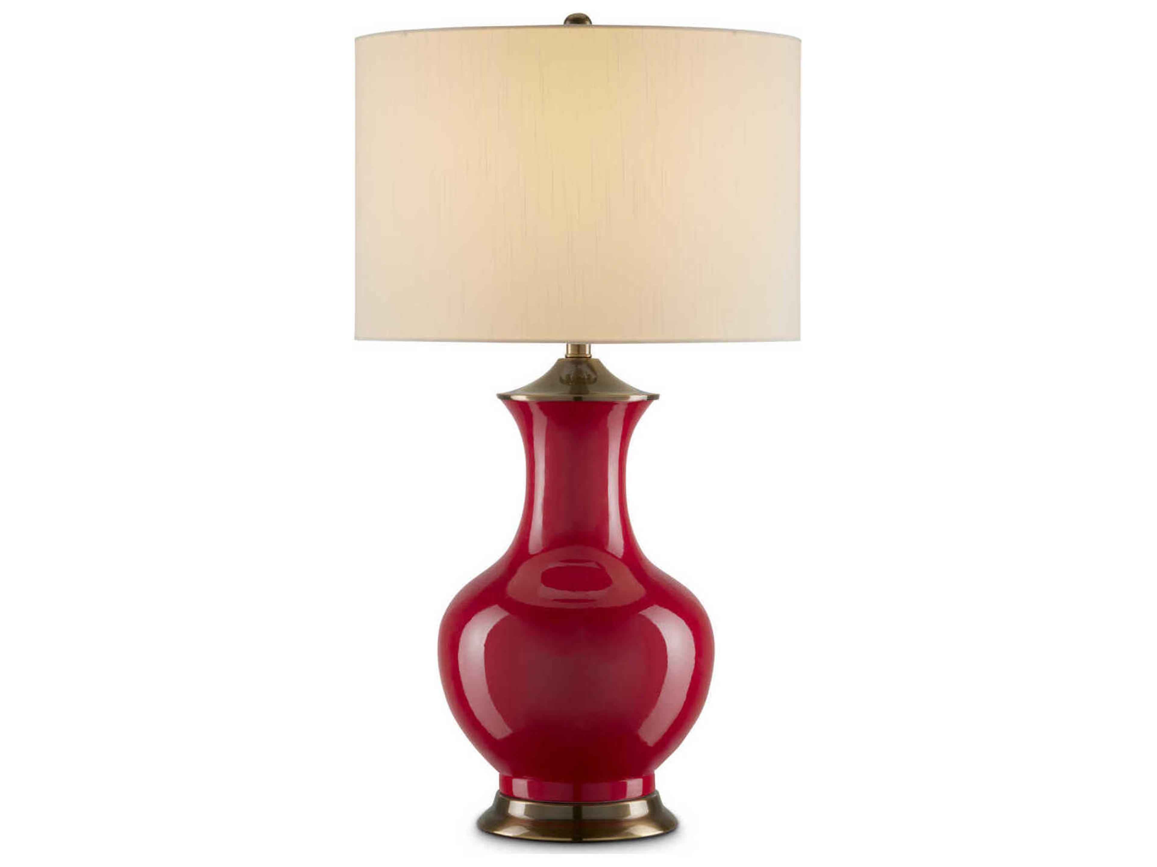Currey & Company Lilou 1-Light Red Antique Brass Eggshell Shantung Table Lamp