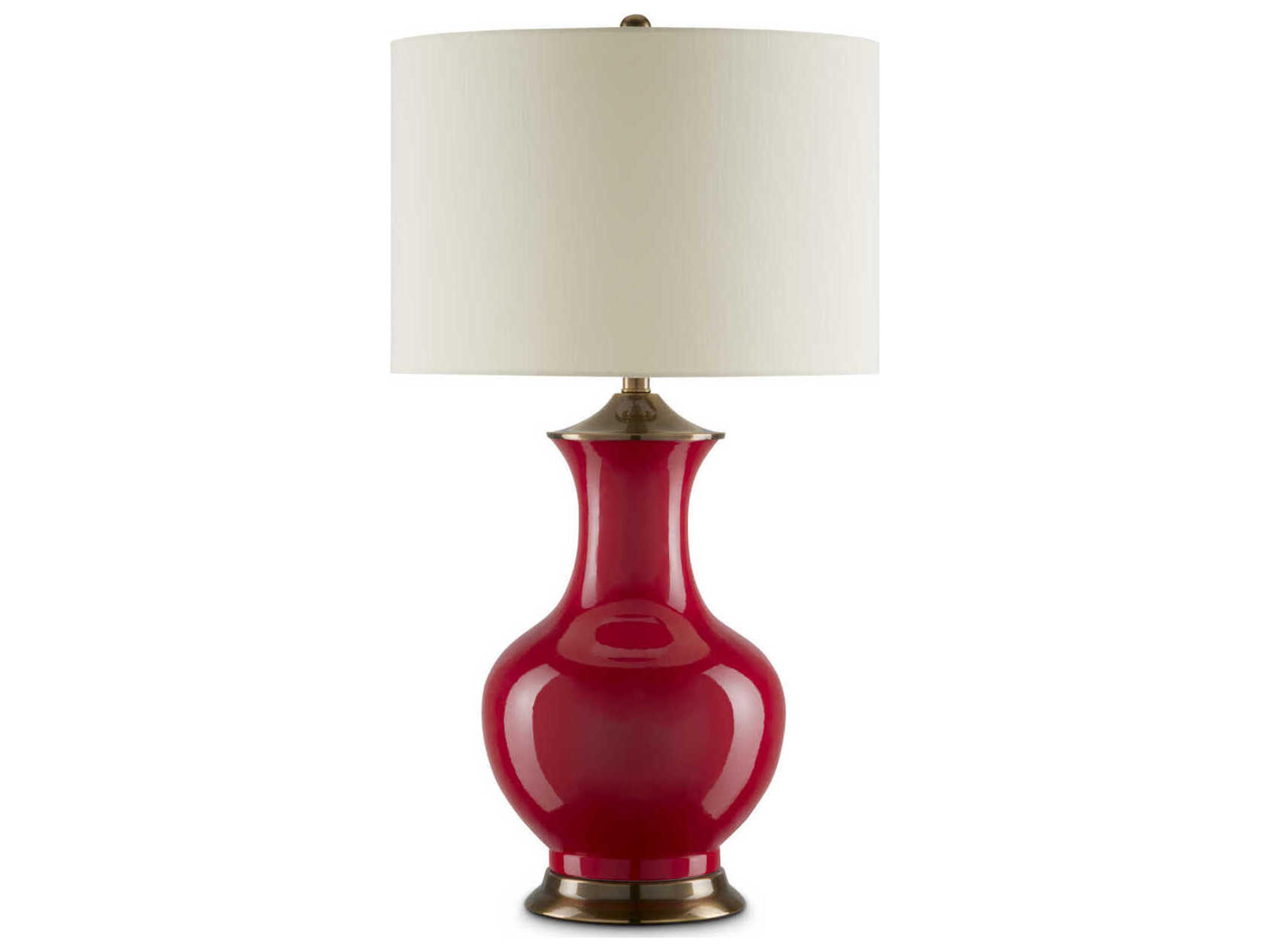Currey & Company Lilou 1-Light Red Antique Brass Eggshell Shantung Table Lamp