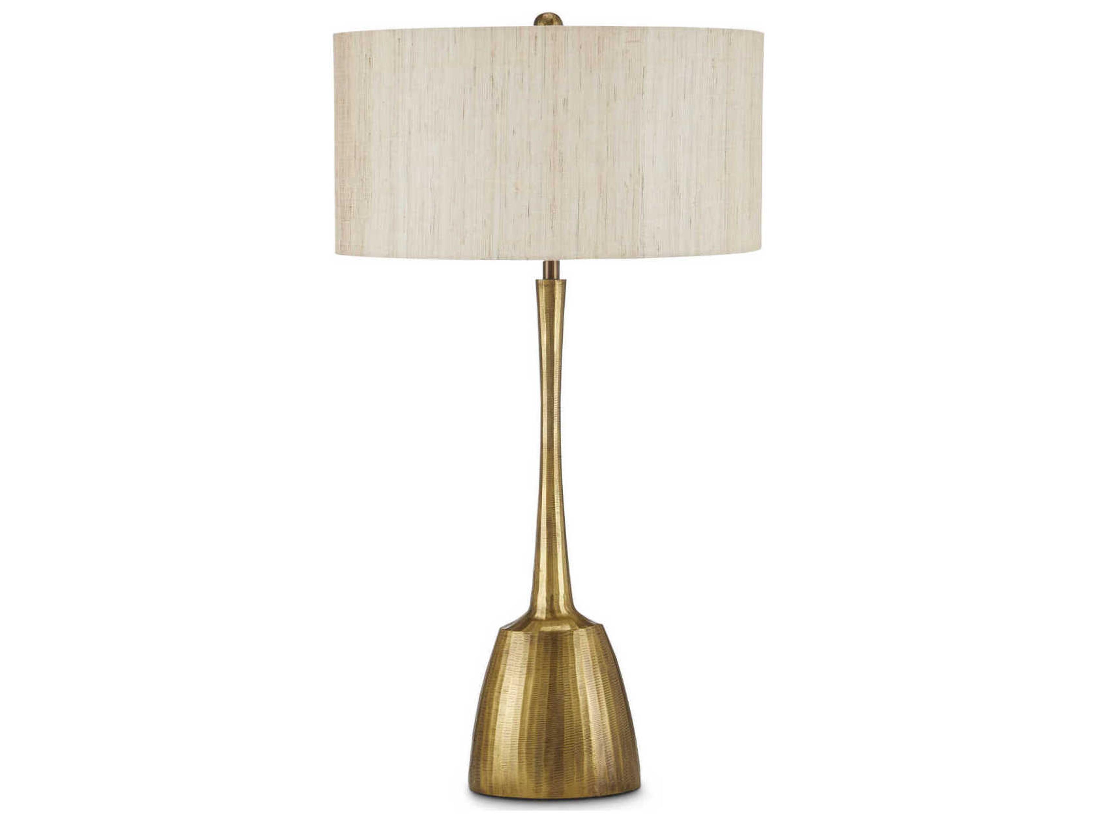 Currey & Company Cheenee Antique Brass Natural Linen Buffet Lamp