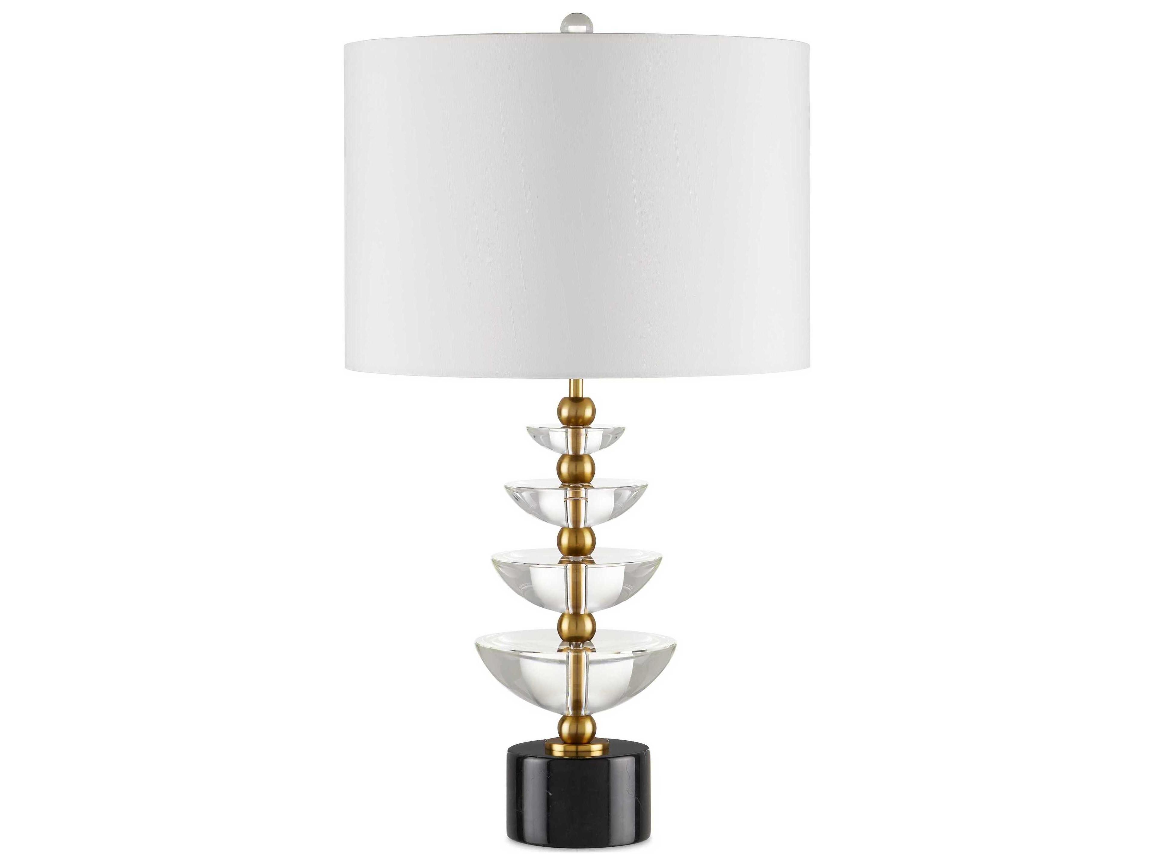 Currey & Company Waterfall Clear Natural Brass Off White Shantung Buffet Lamp