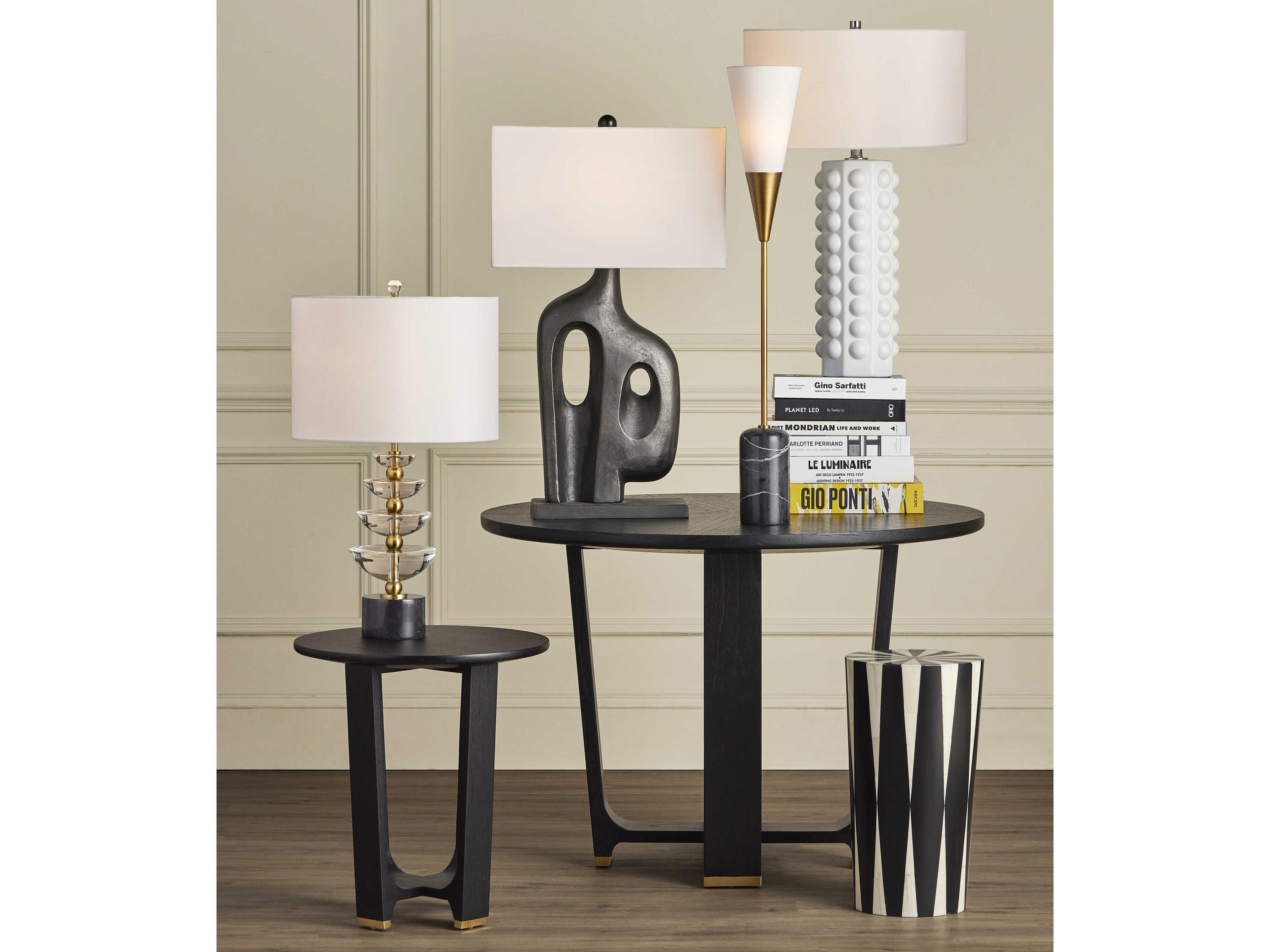 Currey & Company Waterfall Clear Natural Brass Off White Shantung Buffet Lamp