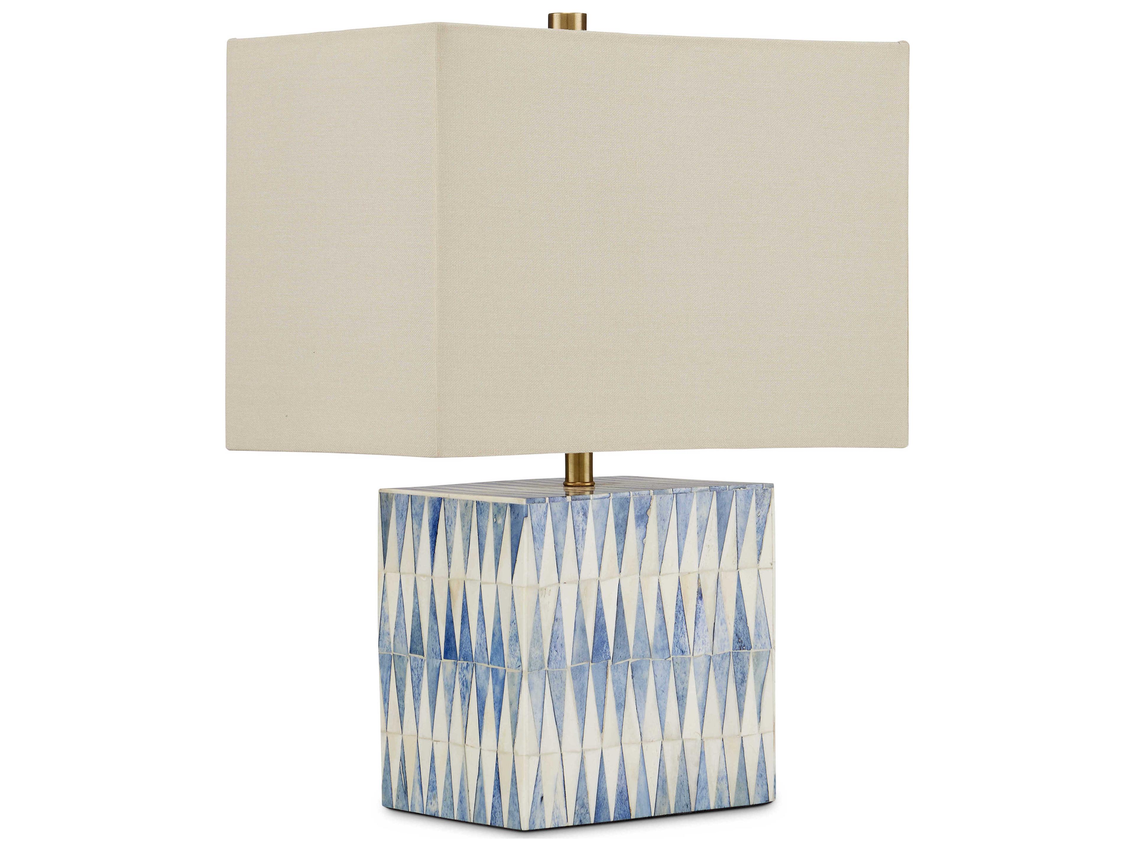 Currey & Company Nadene Blue White Brushed Brass Light Beige Linen Table Lamp