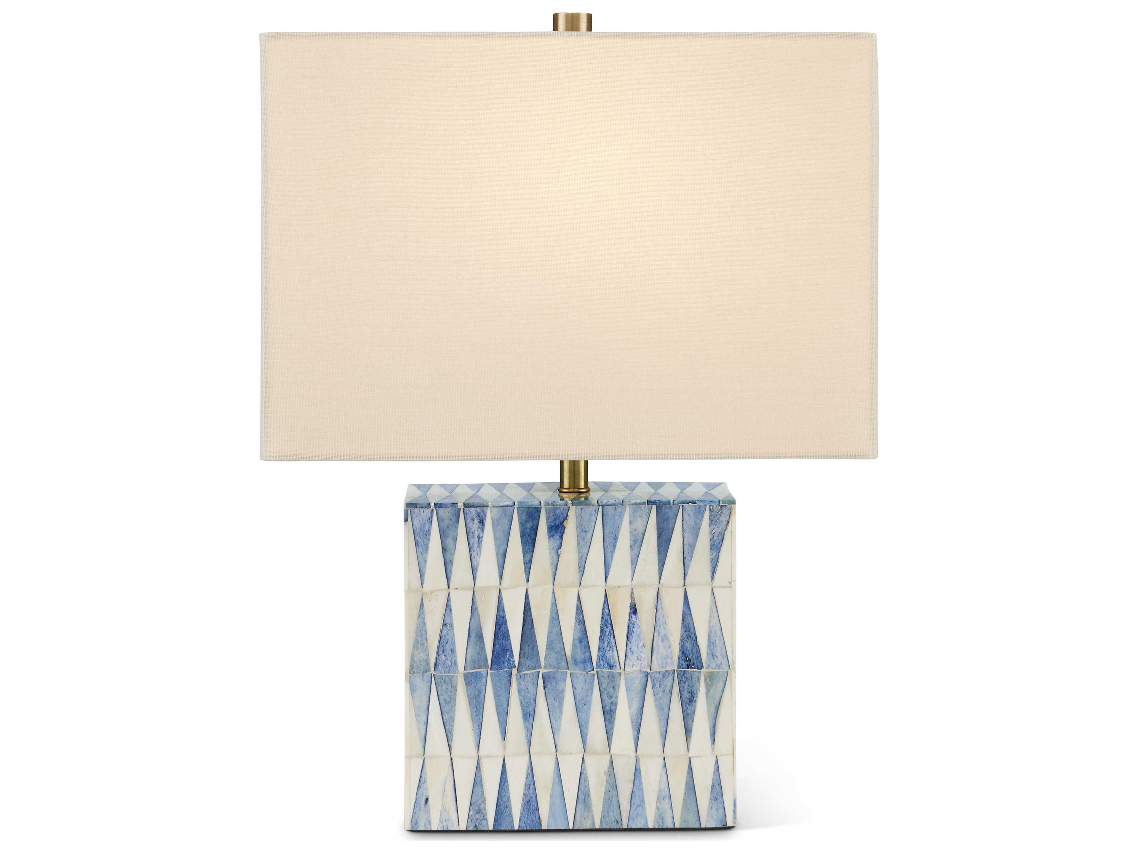 Currey & Company Nadene Blue White Brushed Brass Light Beige Linen Table Lamp