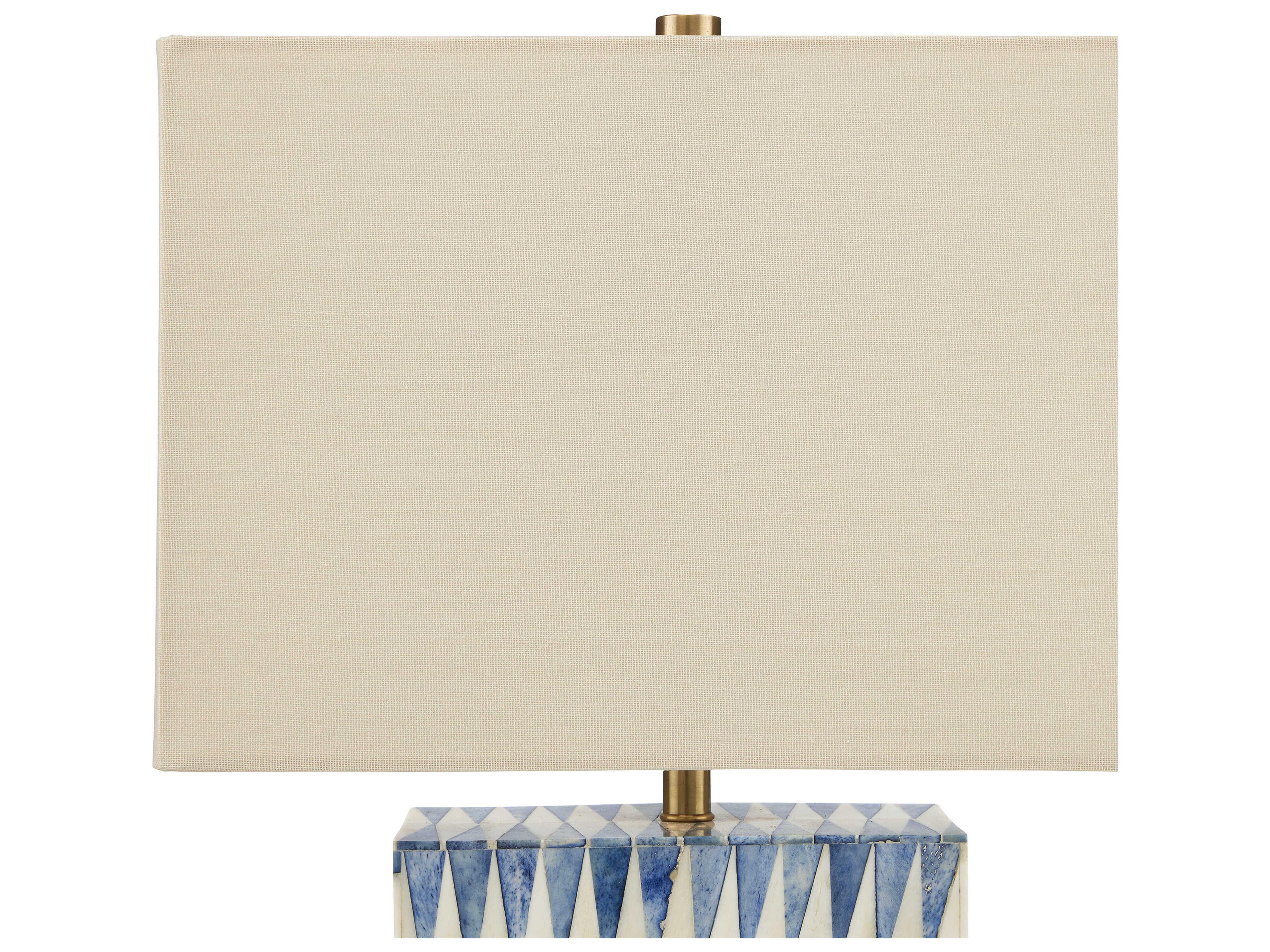Currey & Company Nadene Blue White Brushed Brass Light Beige Linen Table Lamp