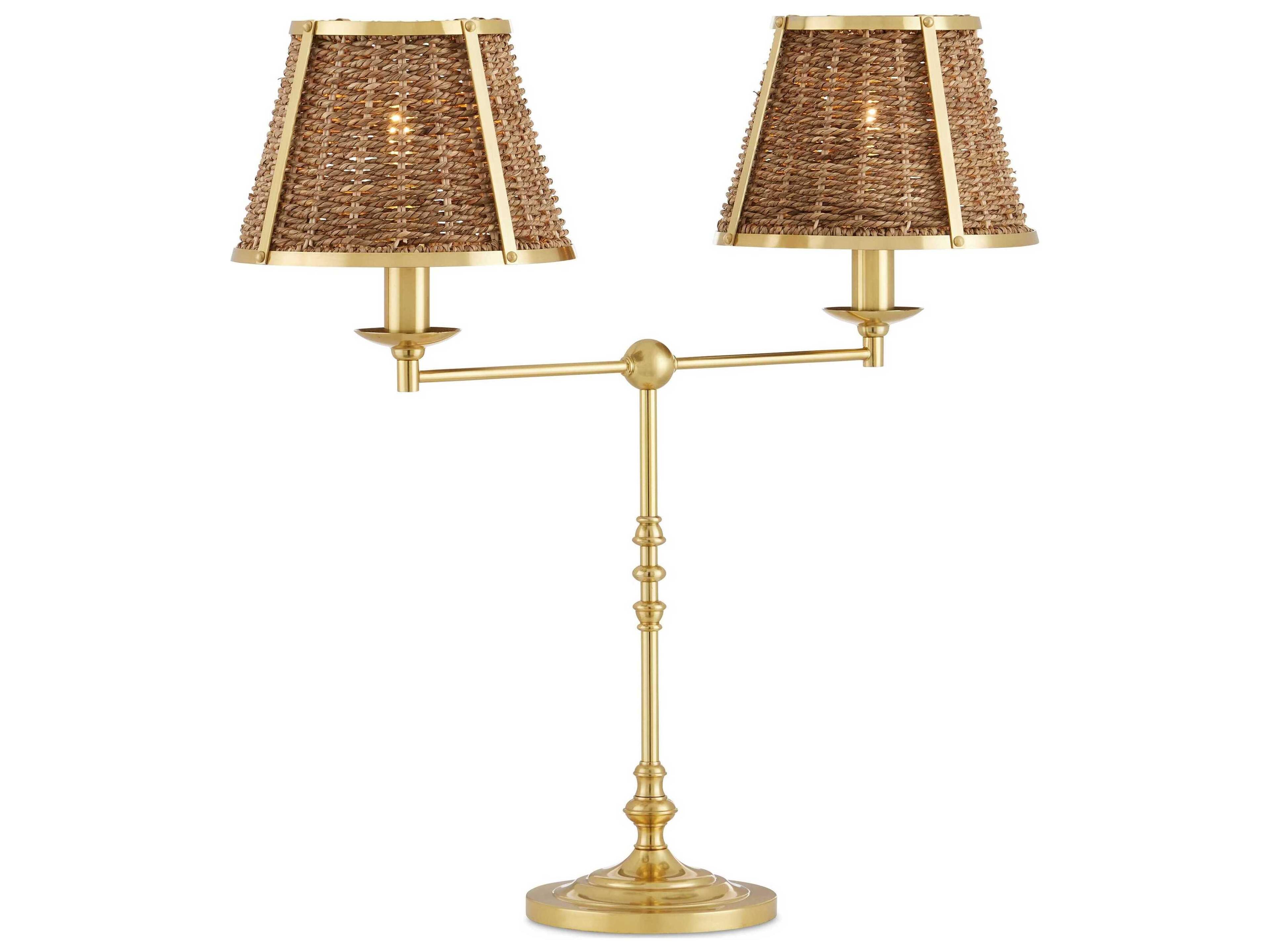 Currey & Company Deauville Polished Brass Natural Seagrass Buffet Lamp