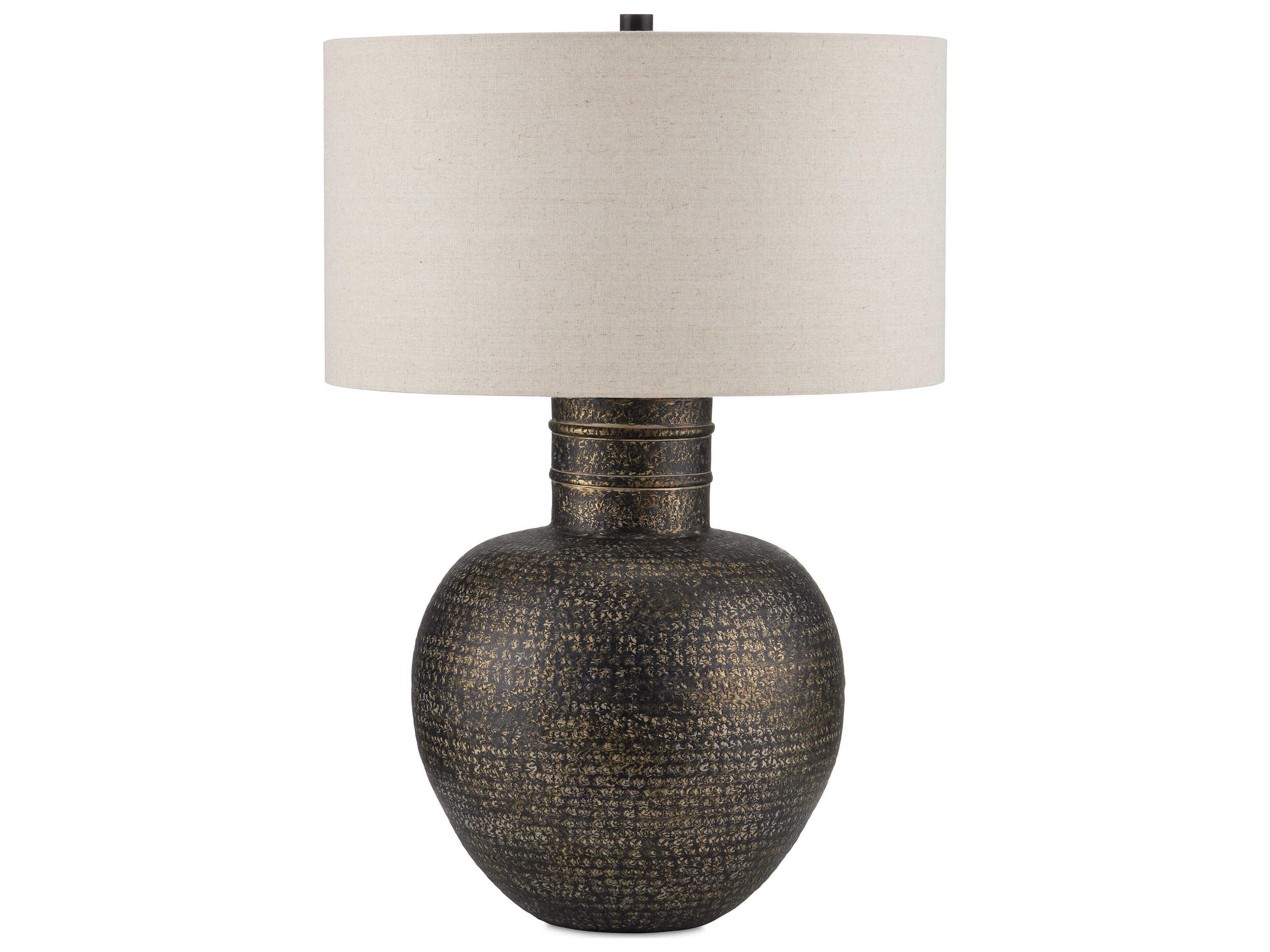 Currey & Company Braille Antique Brass Natural Linen Buffet Lamp