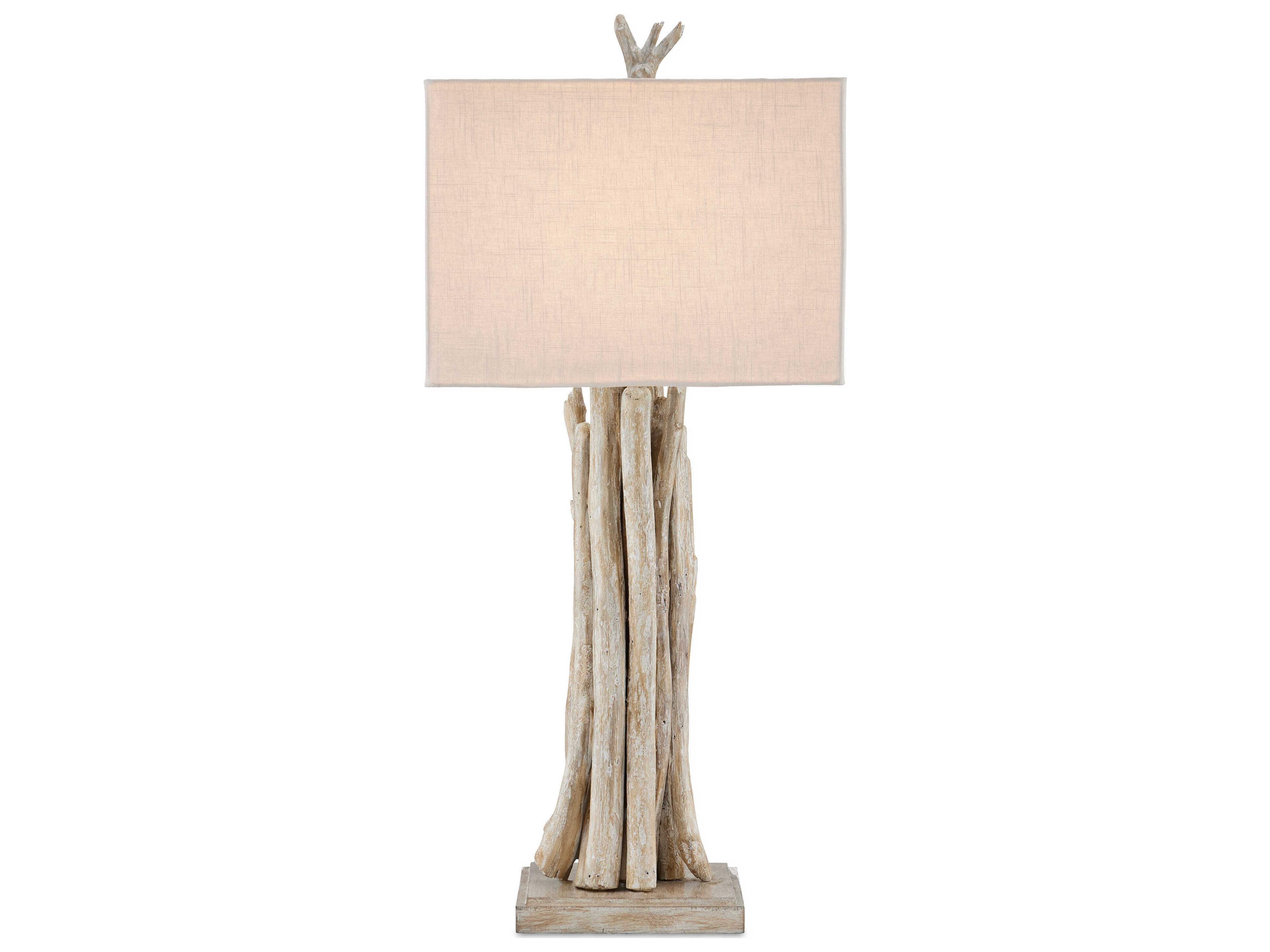 Currey & Company Driftwood Whitewashed Off White Linen Buffet Lamp