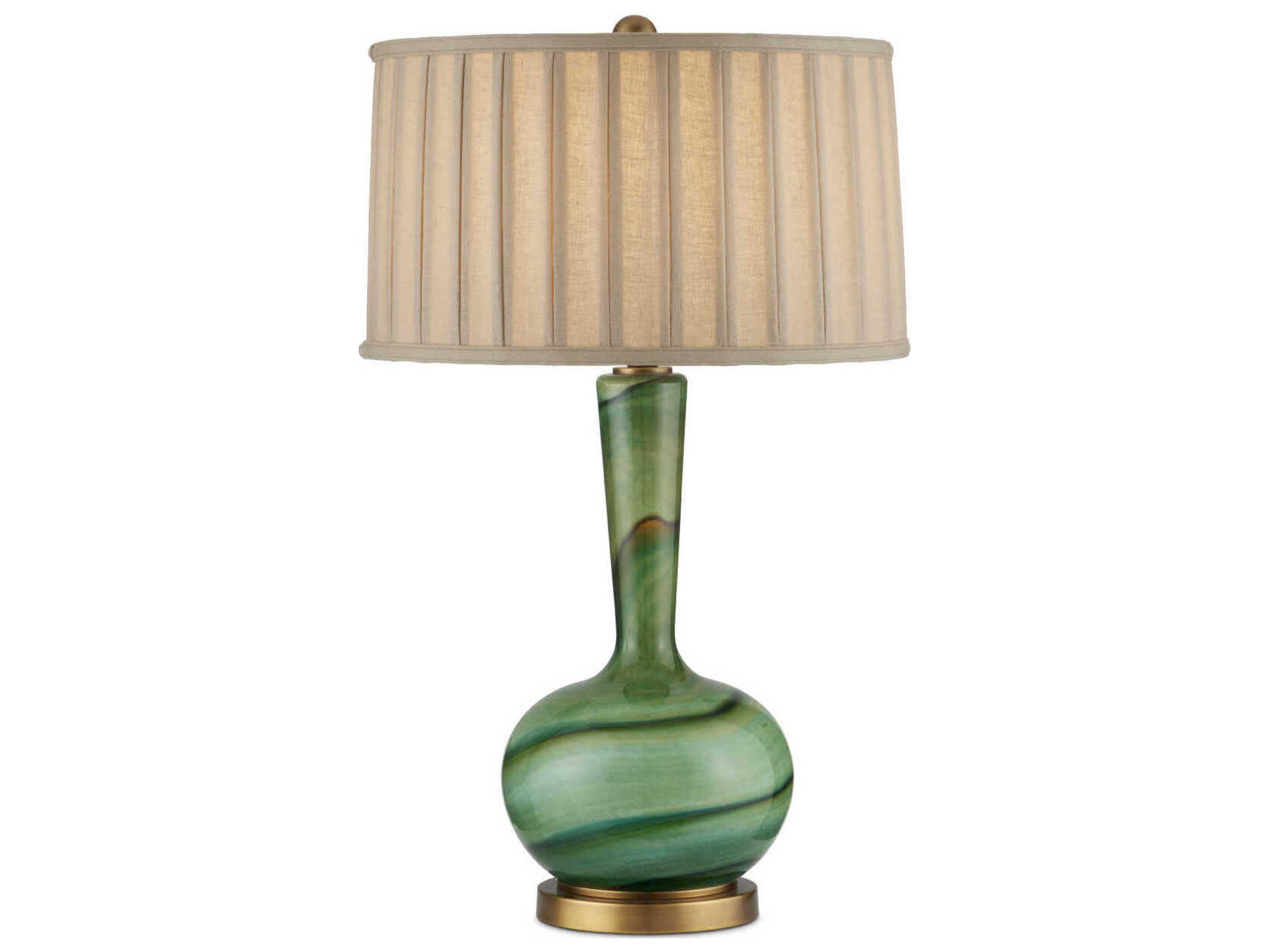 Currey & Company Lamartine Green Antique Brass Beige Linen Buffet Lamp