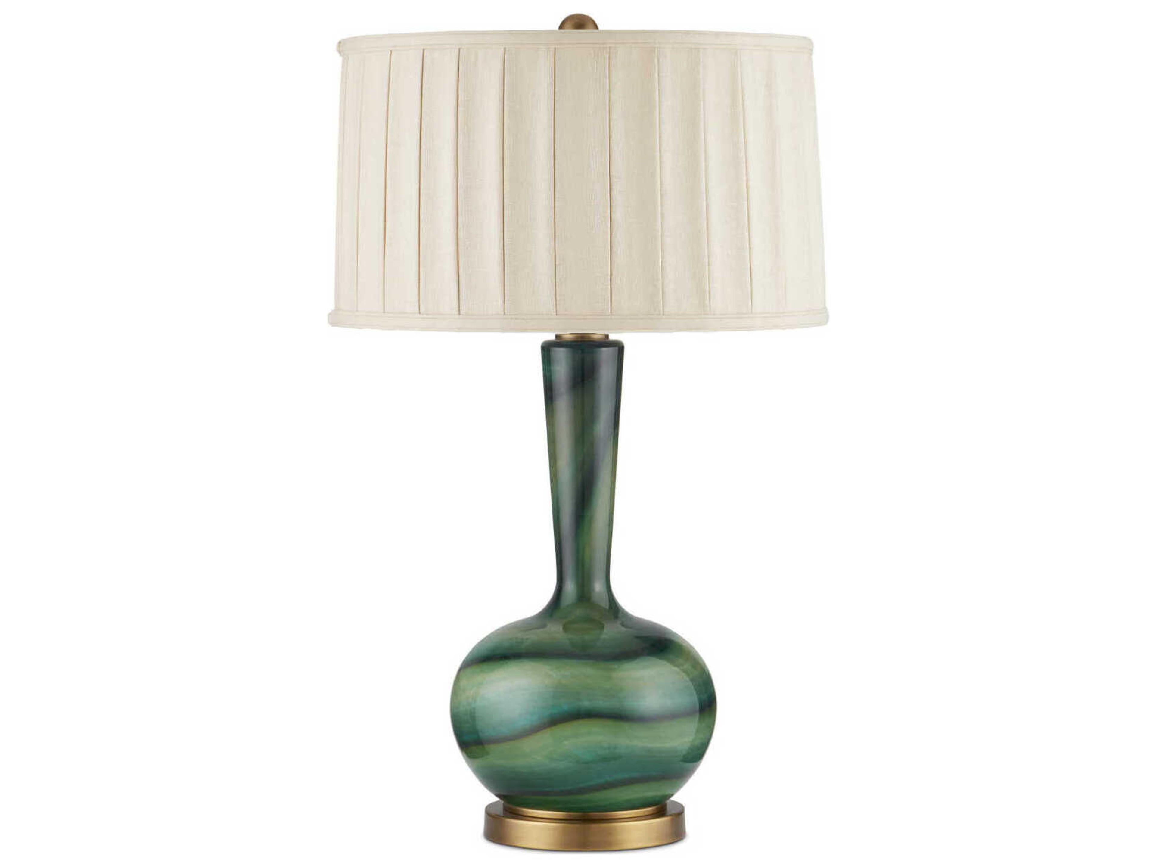 Currey & Company Lamartine Green Antique Brass Beige Linen Buffet Lamp