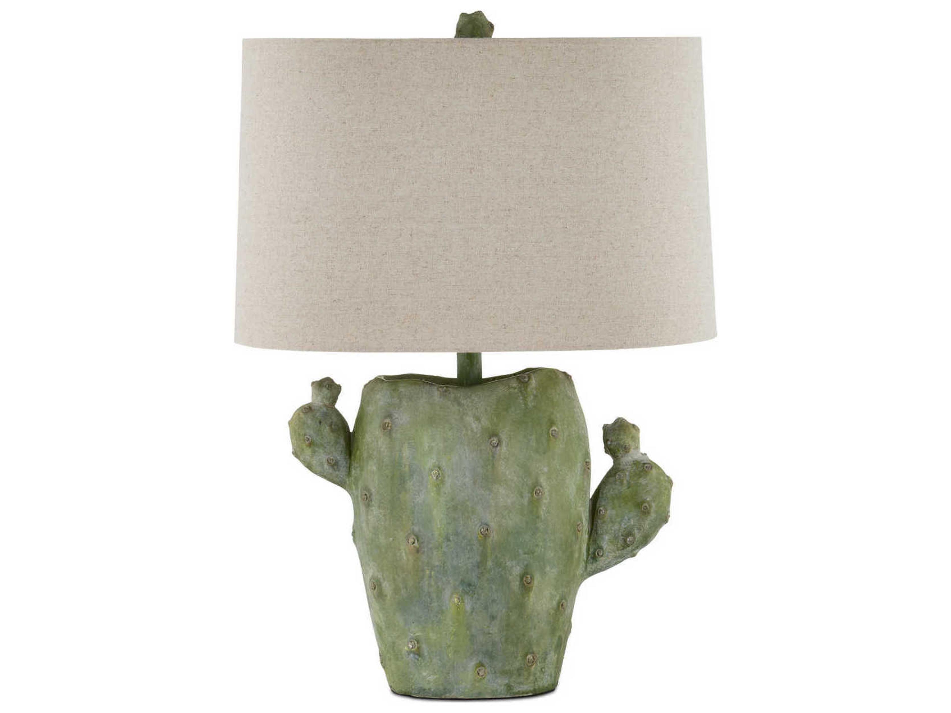 Currey & Company Cactus Antiqued Green Natural Linen Buffet Lamp