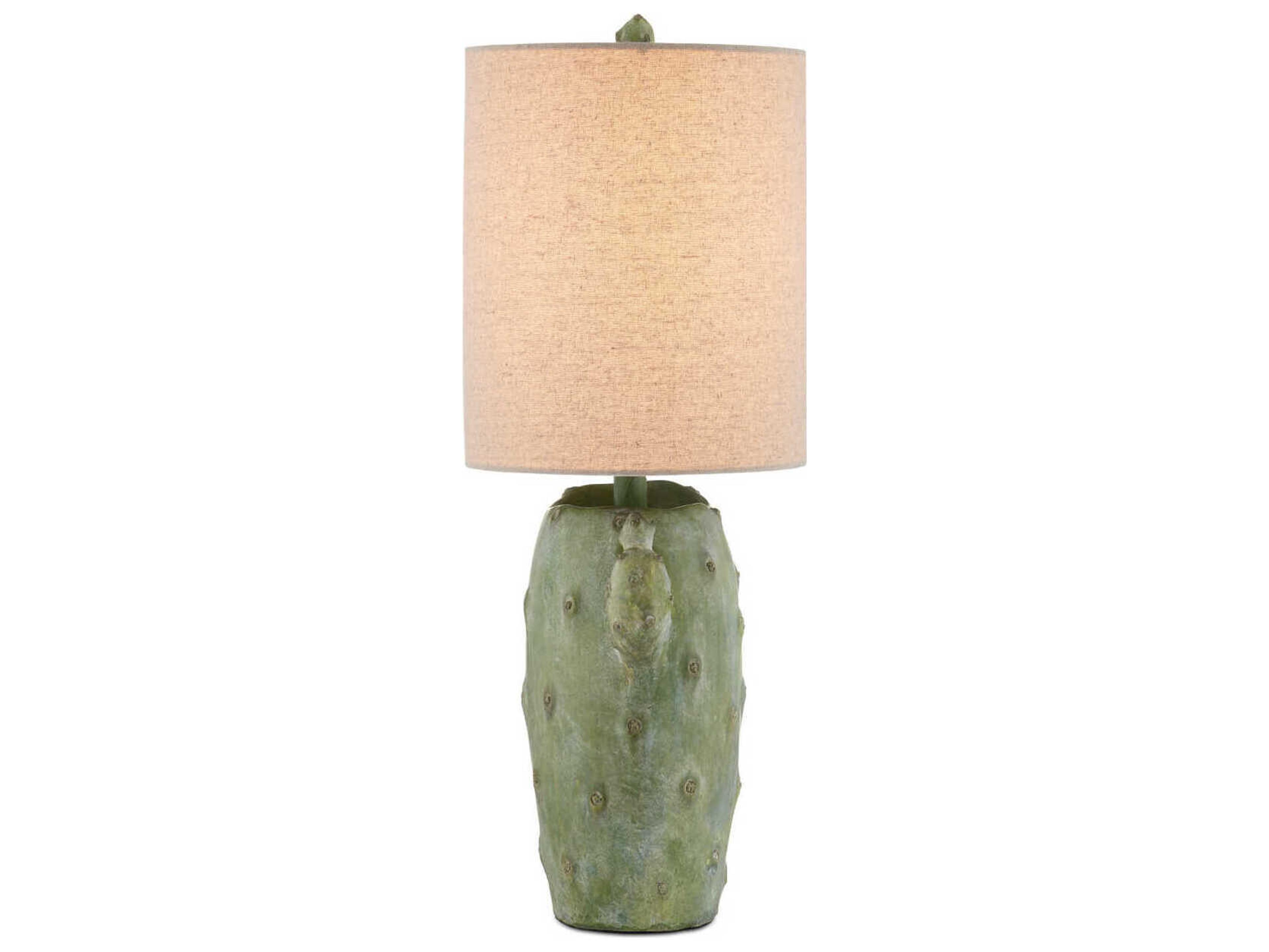 Currey & Company Cactus Antiqued Green Natural Linen Buffet Lamp