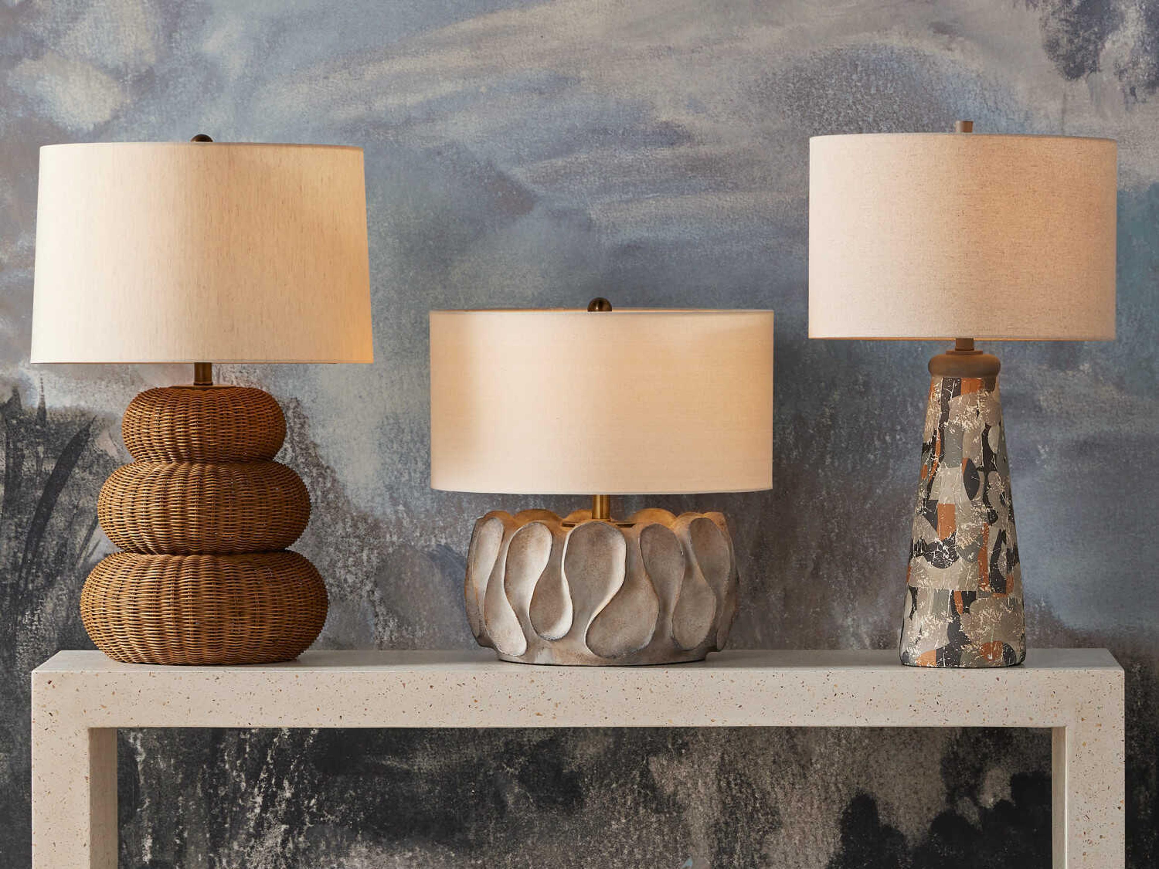 Currey & Company Mabrouka Dark Brown Antique Brass Natural Linen Buffet Lamp