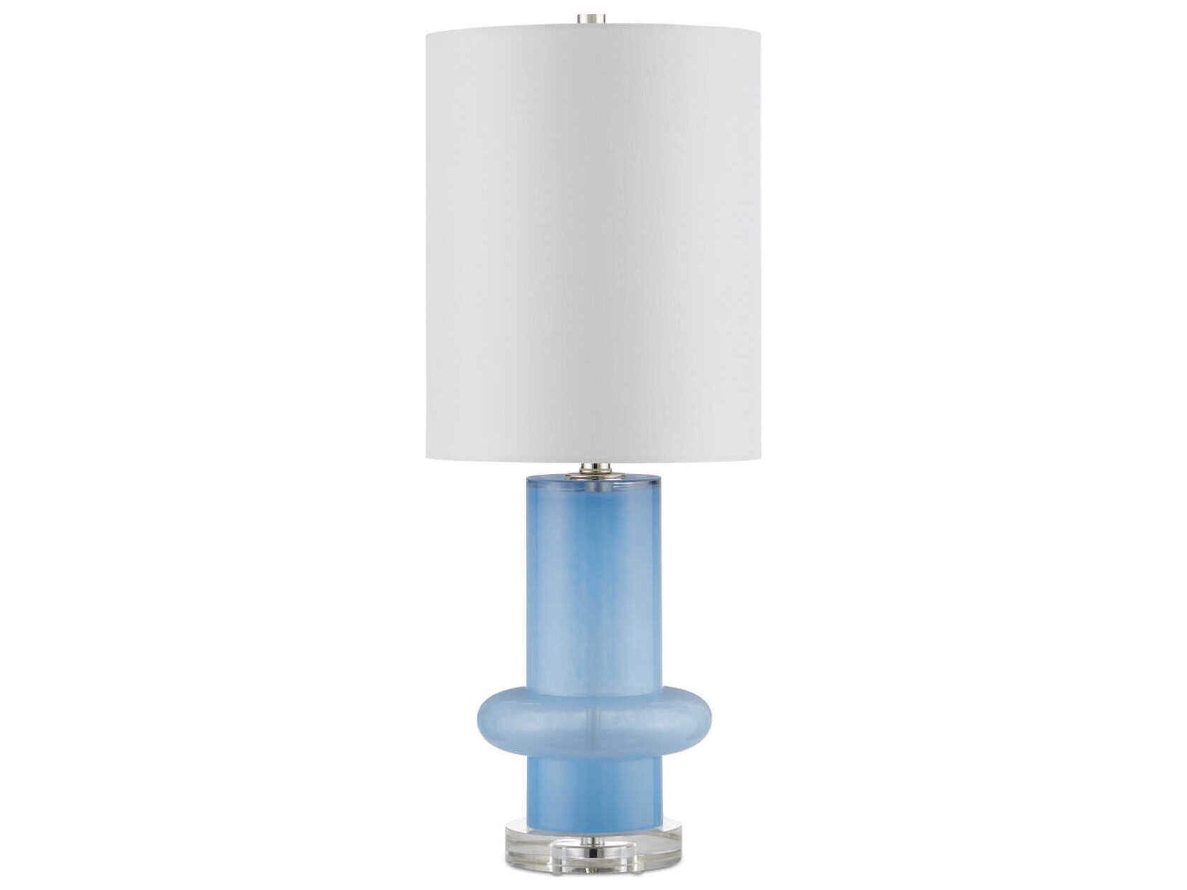 Currey & Company Aquaviva Blue Polished Nickel White Linen Buffet Lamp